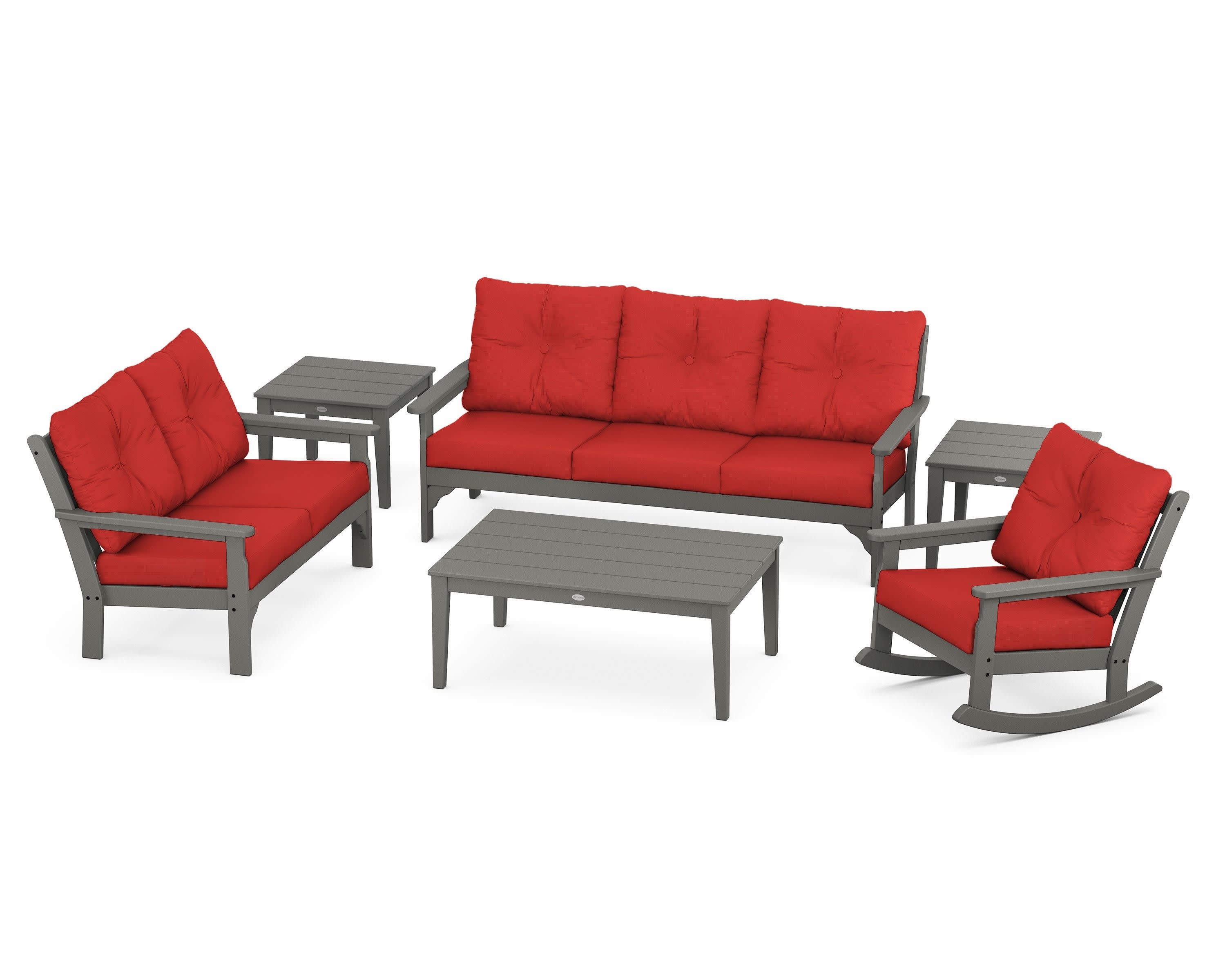 Vineyard 6-Piece Deep Seating Set in Slate Grey / Crimson Linen