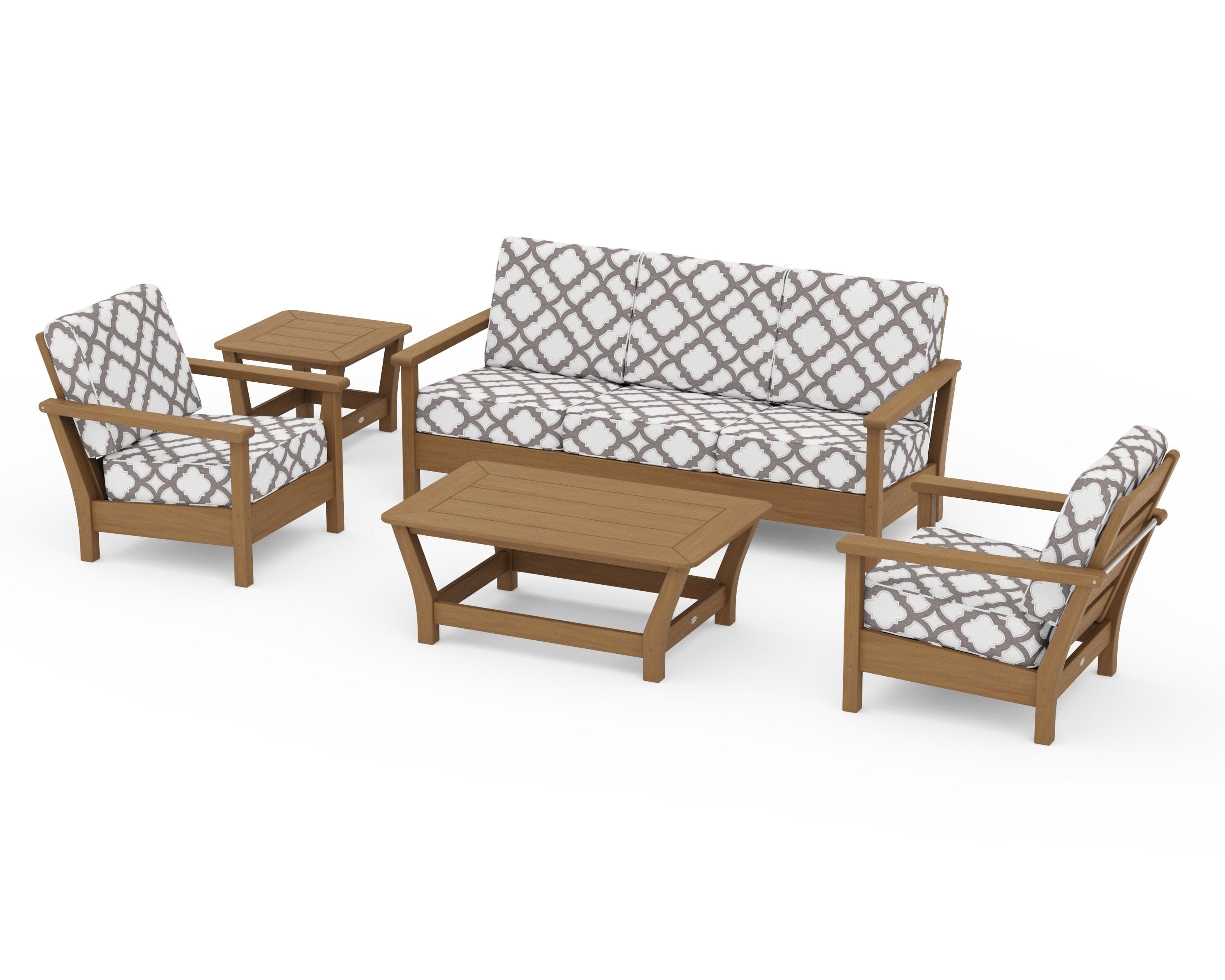Harbour 5-Piece Deep Seating Set in Natural / Trellis Grey Mist