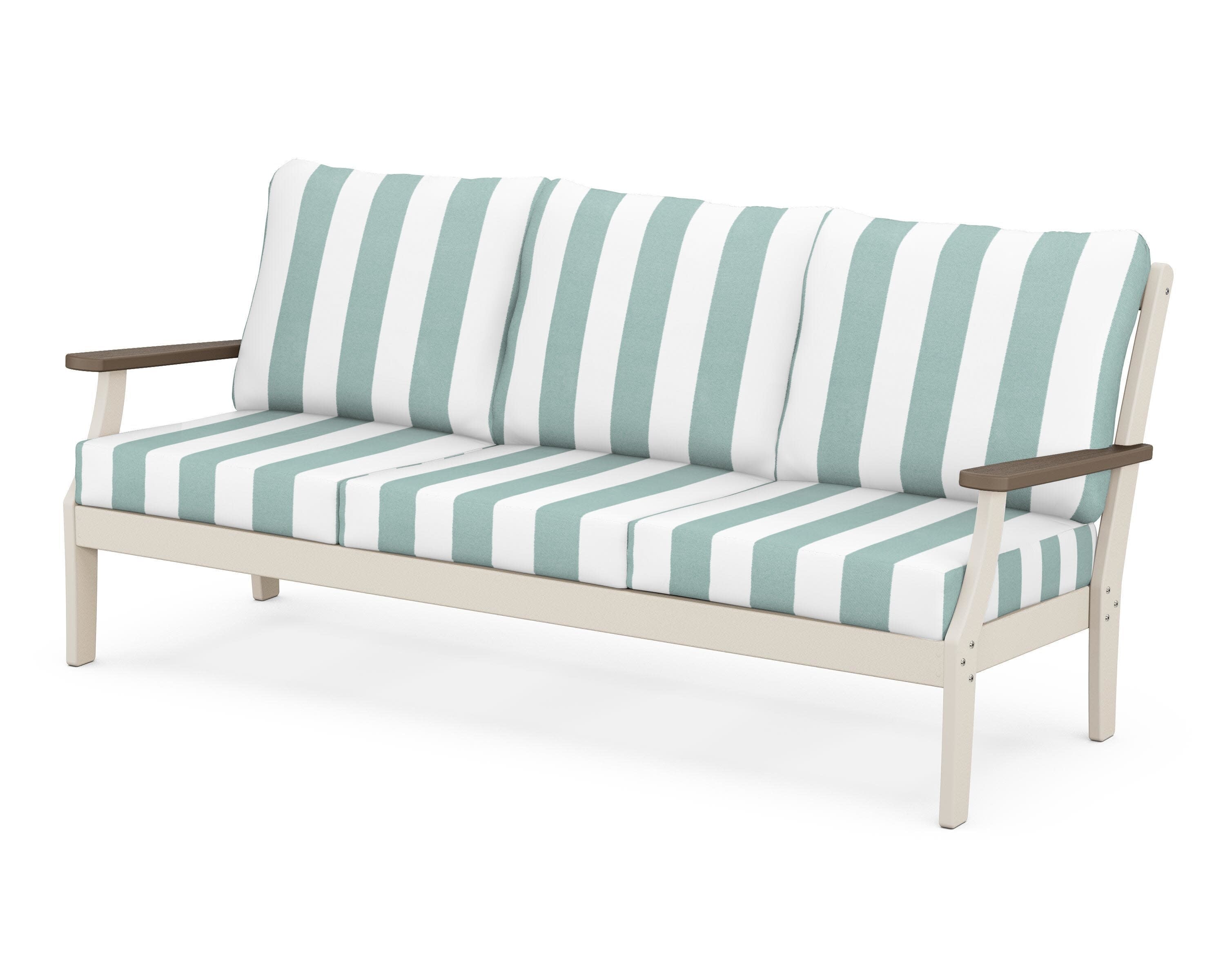 Braxton Deep Seating Sofa in Sand / Kona / Cabana Stripe Glacier Spa