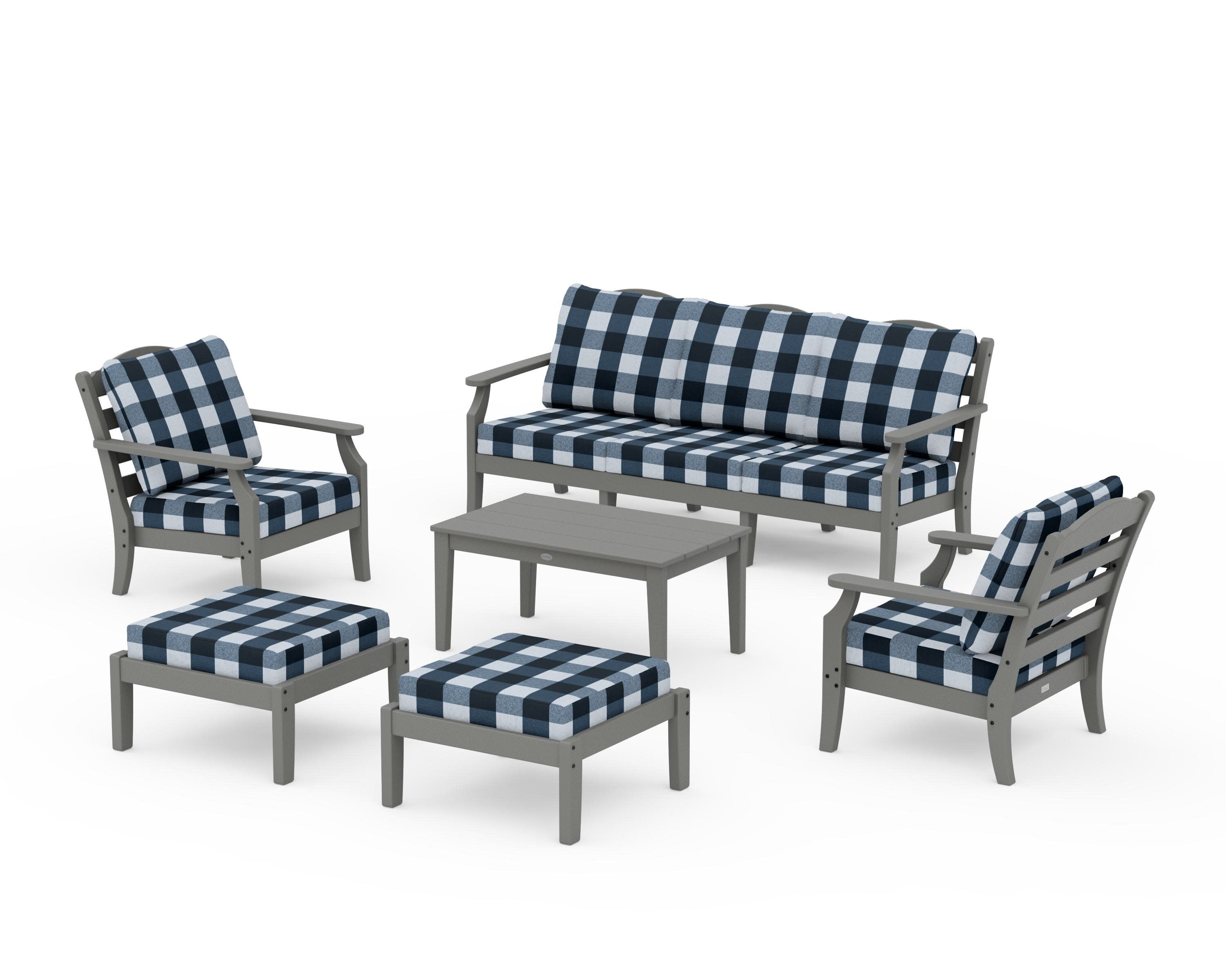 Savannah 6-Piece Lounge Sofa Set in Slate Grey / Buffalo Plaid Marine Indigo