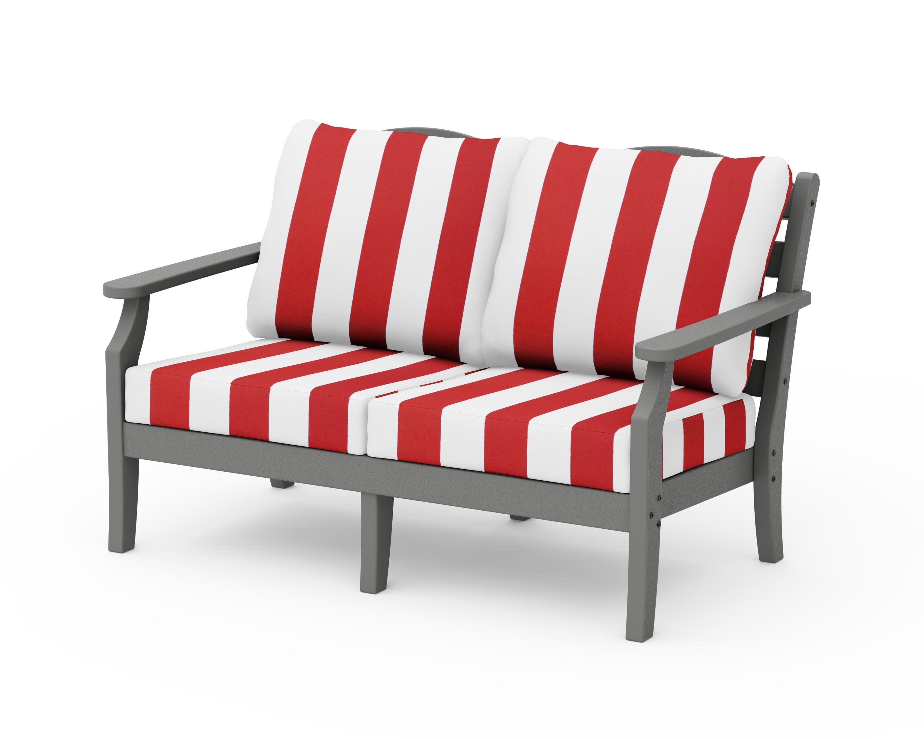 Savannah Deep Seating Loveseat in Slate Grey / Cabana Stripe Crimson