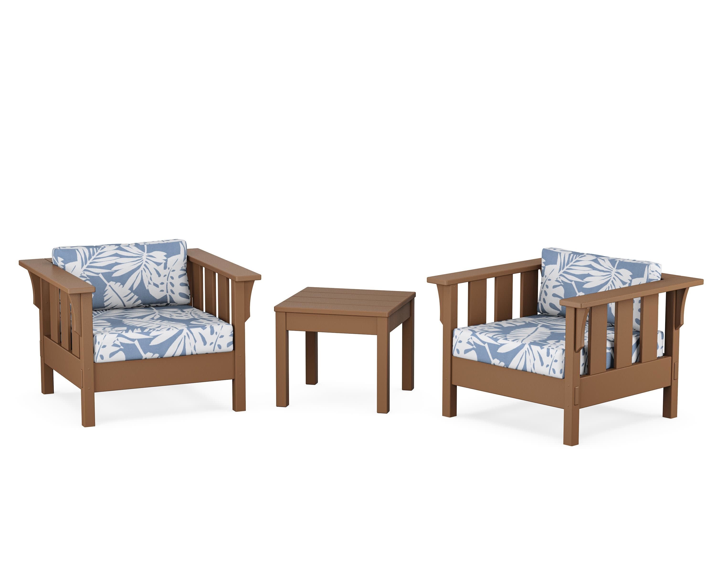 Acadia 3-Piece Deep Seating Set in Teak / Leaf Sky Blue
