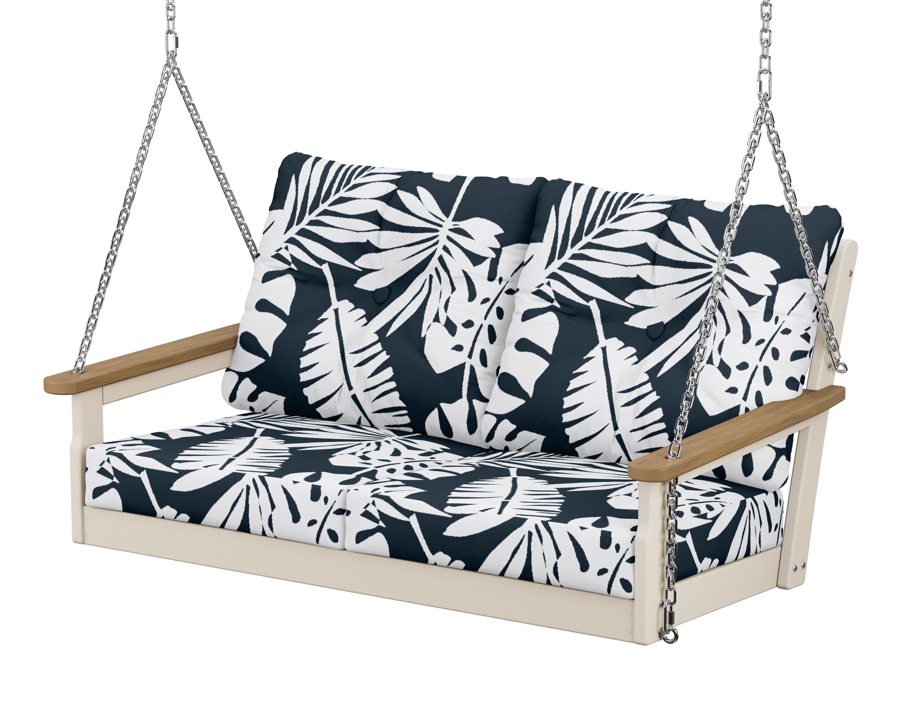 Vineyard Deep Seating Swing in Sand / Natural / Leaf Marine Indigo
