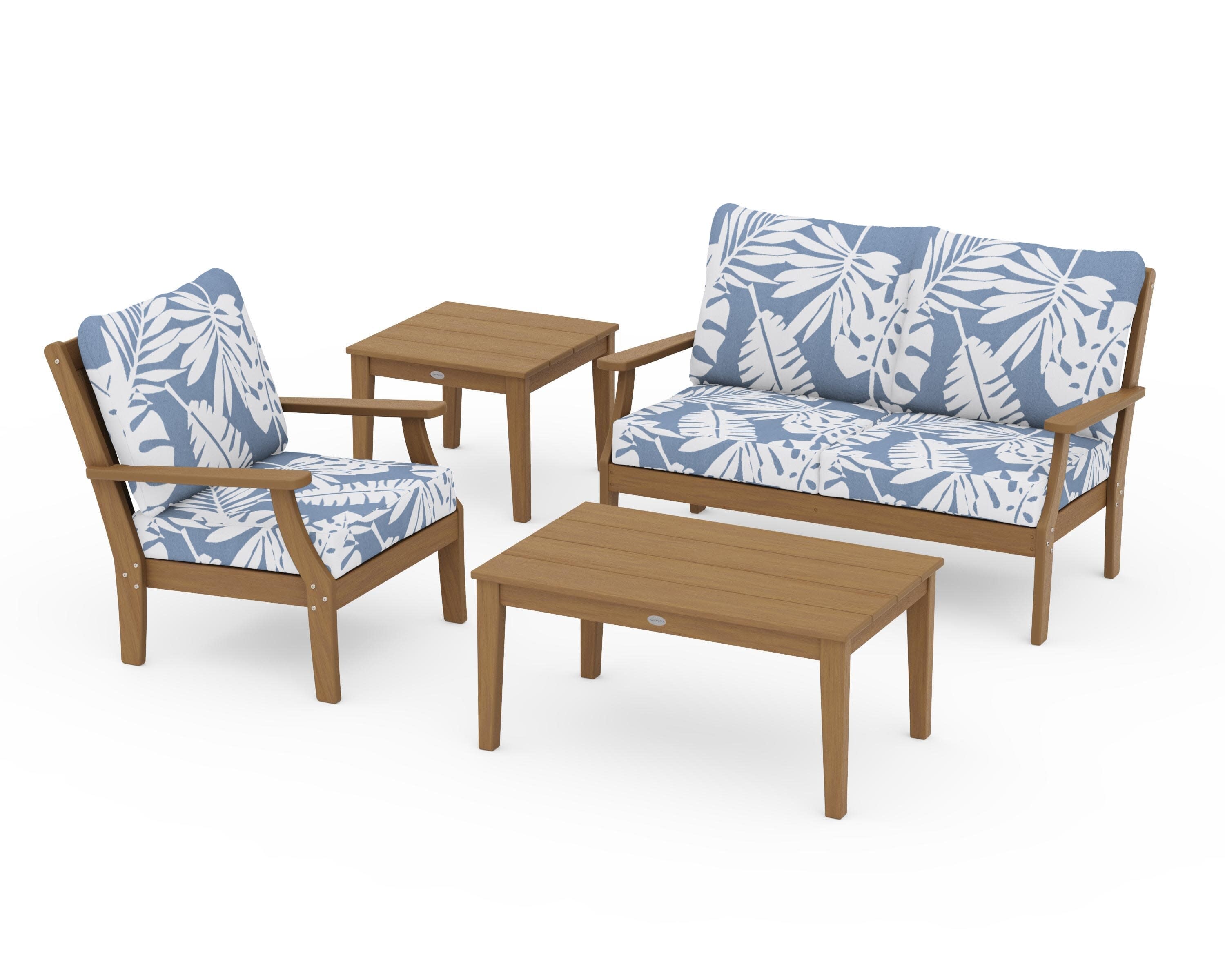Braxton 4-Piece Deep Seating Set in Natural / Leaf Sky Blue