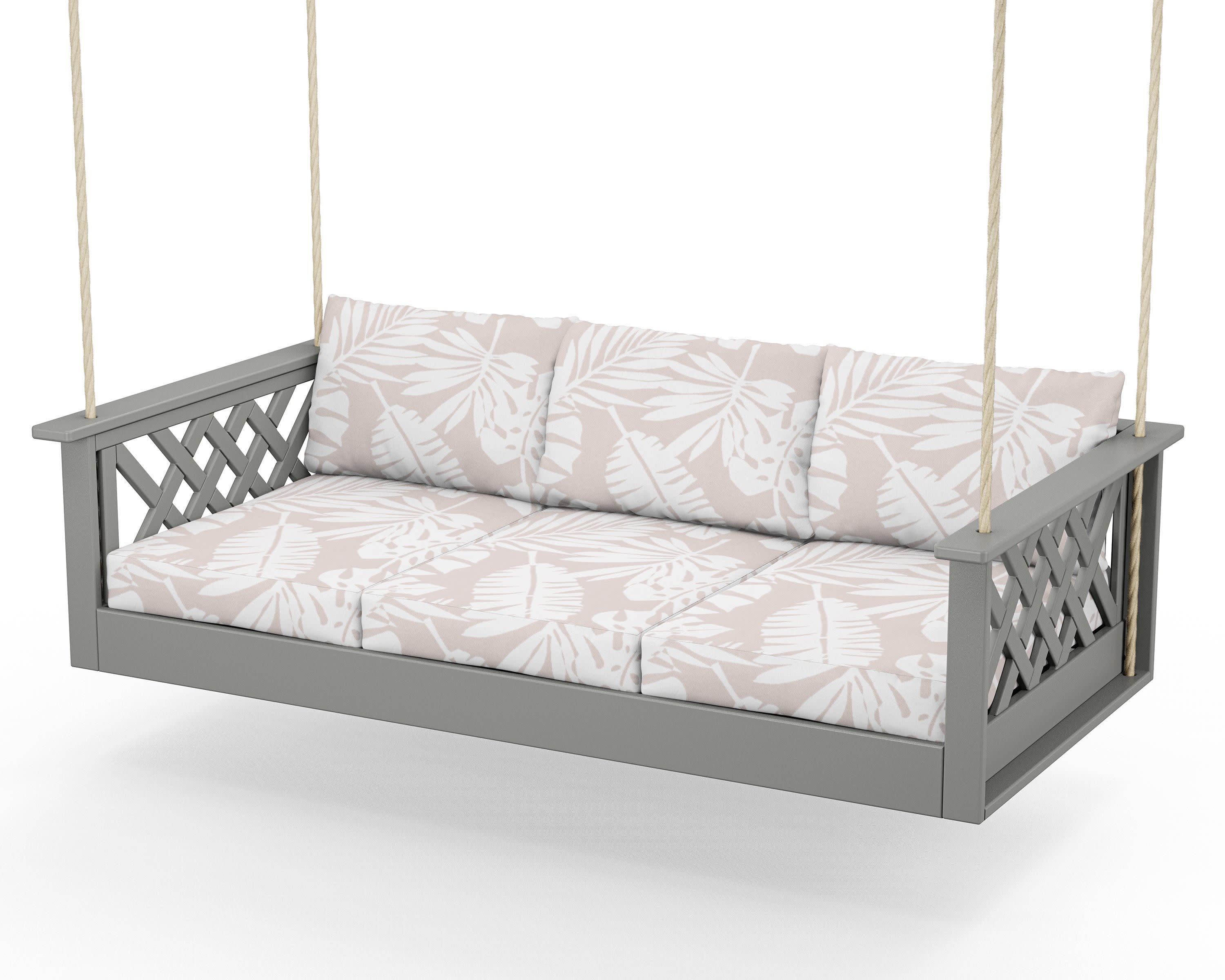 Wovendale Daybed Swing in Slate Grey / Leaf Dune Burlap