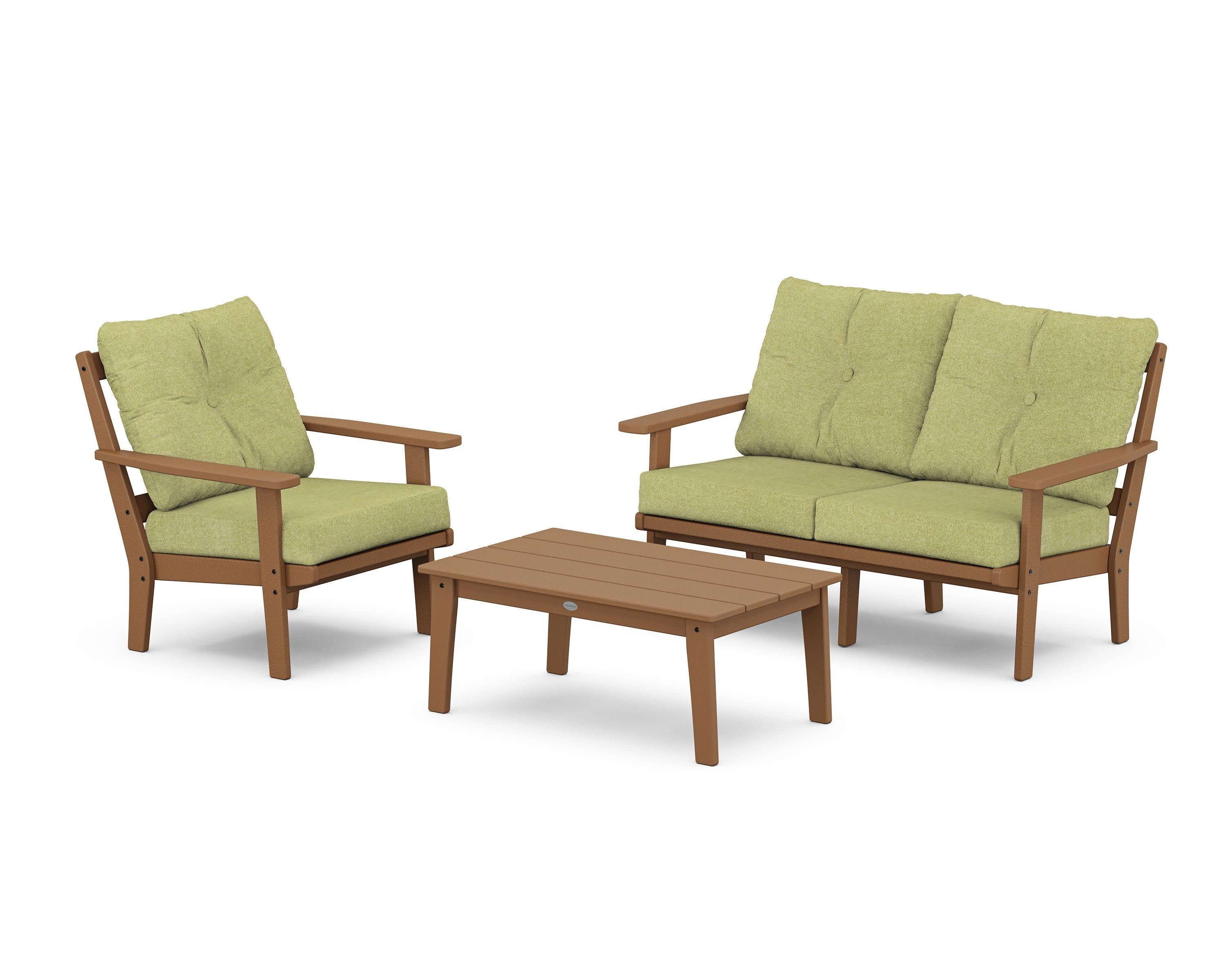 Oxford 3-Piece Deep Seating Set with Loveseat in Teak / Chartreuse Boucle