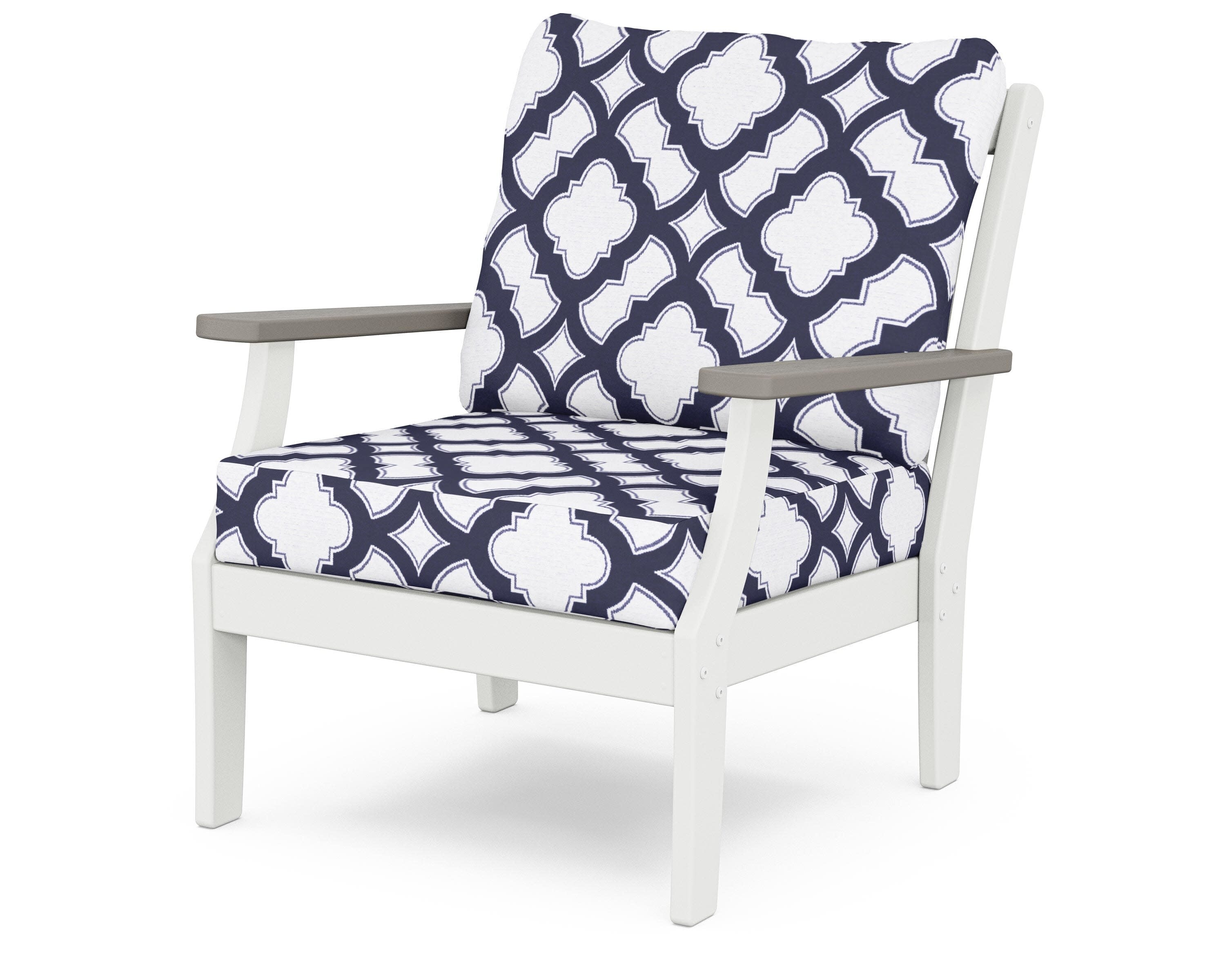 Braxton Deep Seating Chair in White / Driftwood / Trellis Navy