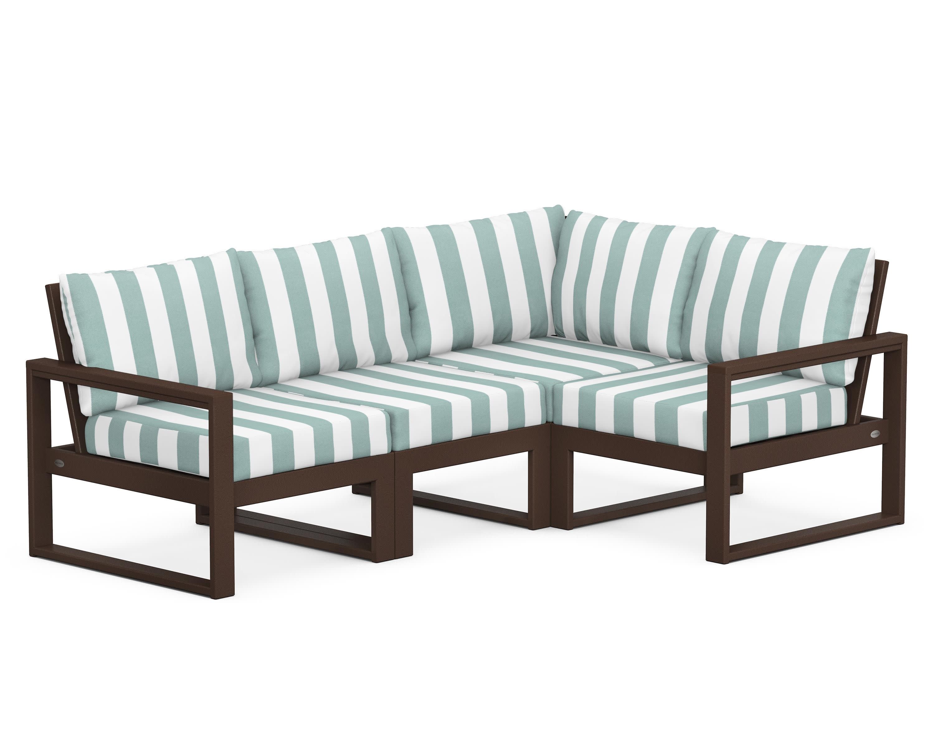 EDGE 4-Piece Modular Deep Seating Set in Mahogany / Cabana Stripe Glacier Spa