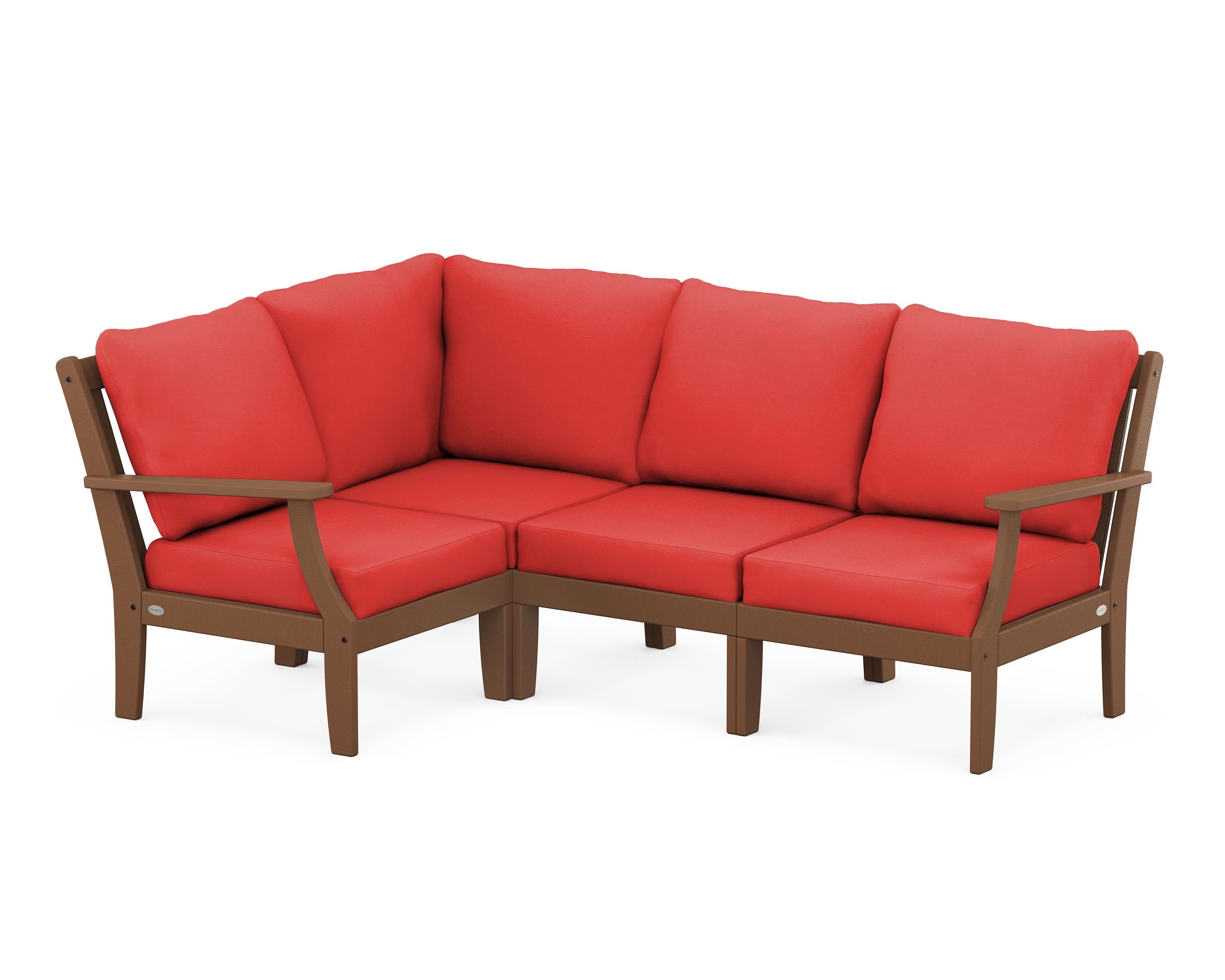 Braxton Modular 4-Piece Deep Seating Set in Teak / Crimson Linen