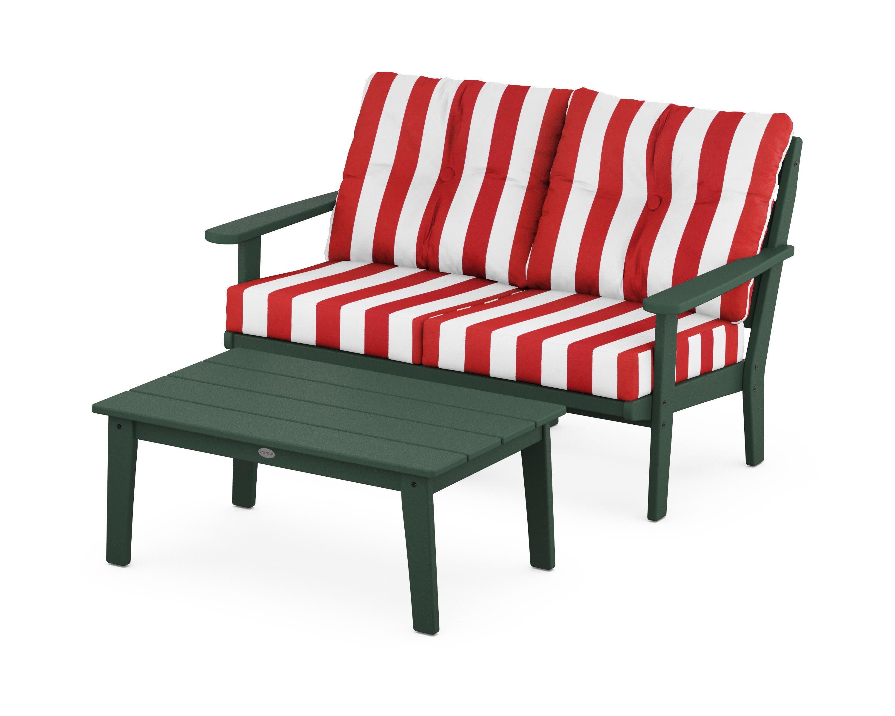 Lakeside 2-Piece Lounge Loveseat Set in Green / Cabana Stripe Crimson