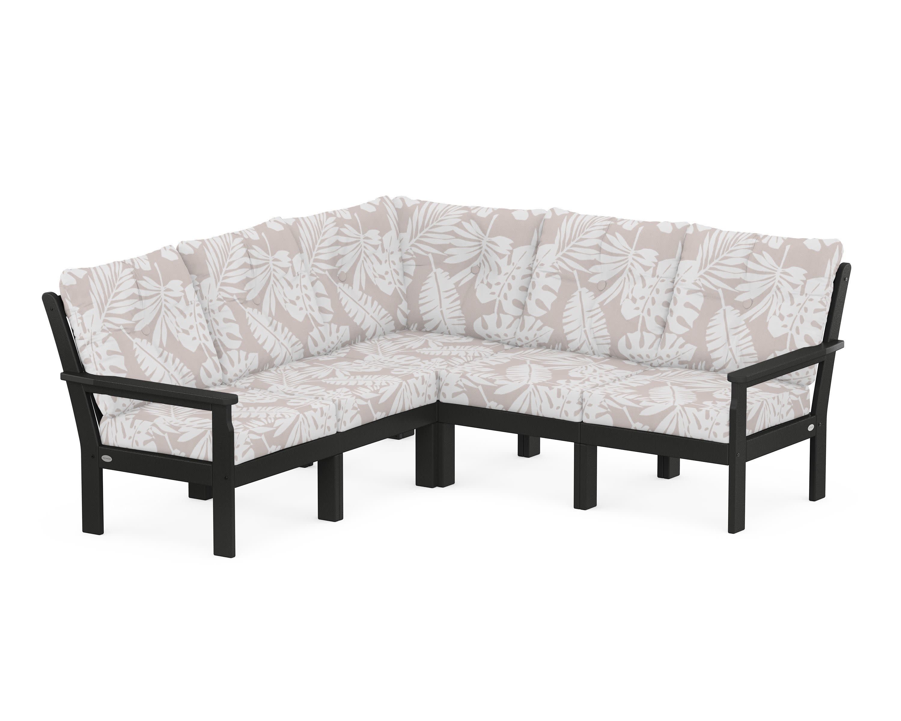 Vineyard 5-Piece Sectional in Black / Leaf Dune Burlap