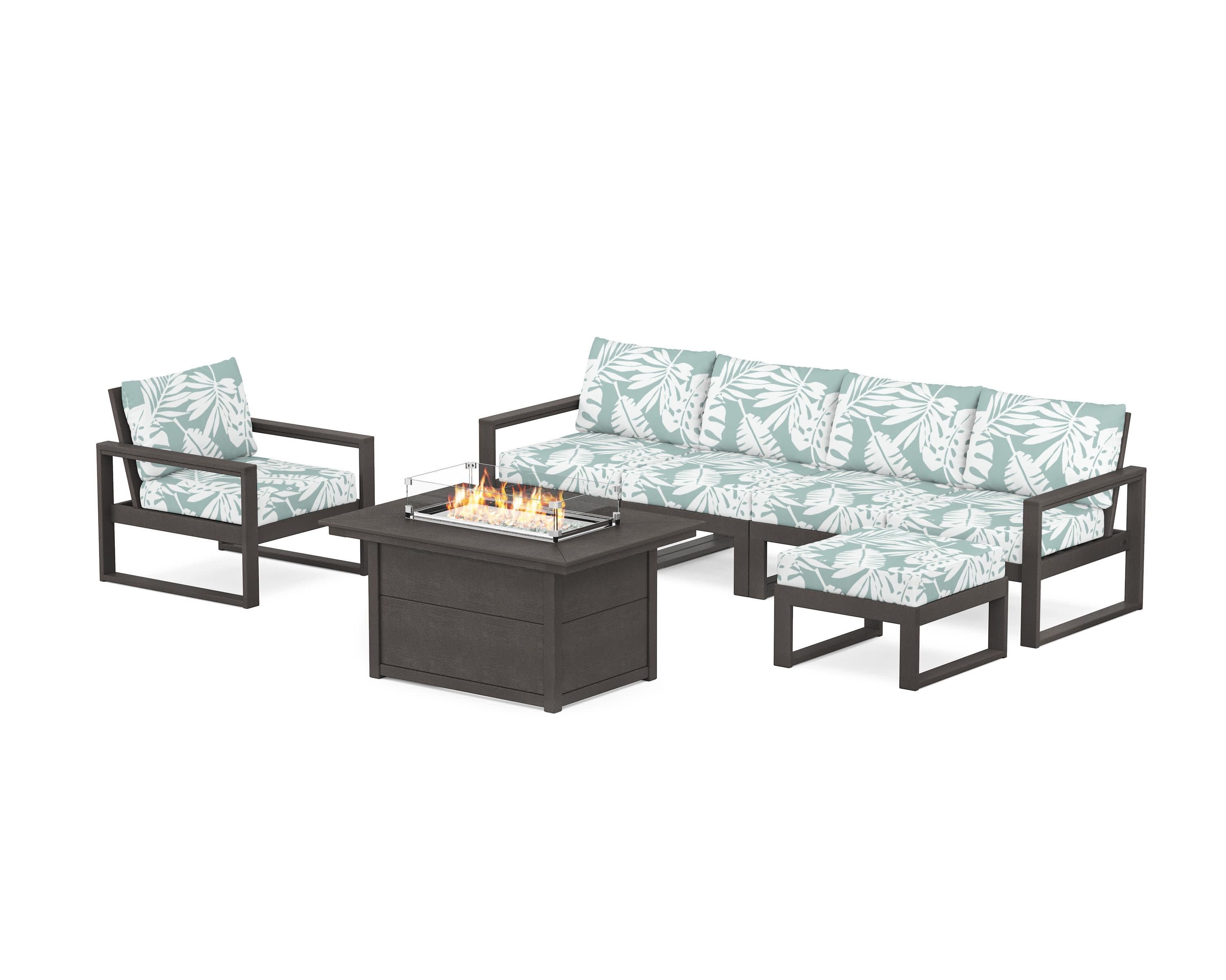 EDGE Sectional Lounge and Fire Pit Set in Vintage Coffee / Leaf Glacier Spa