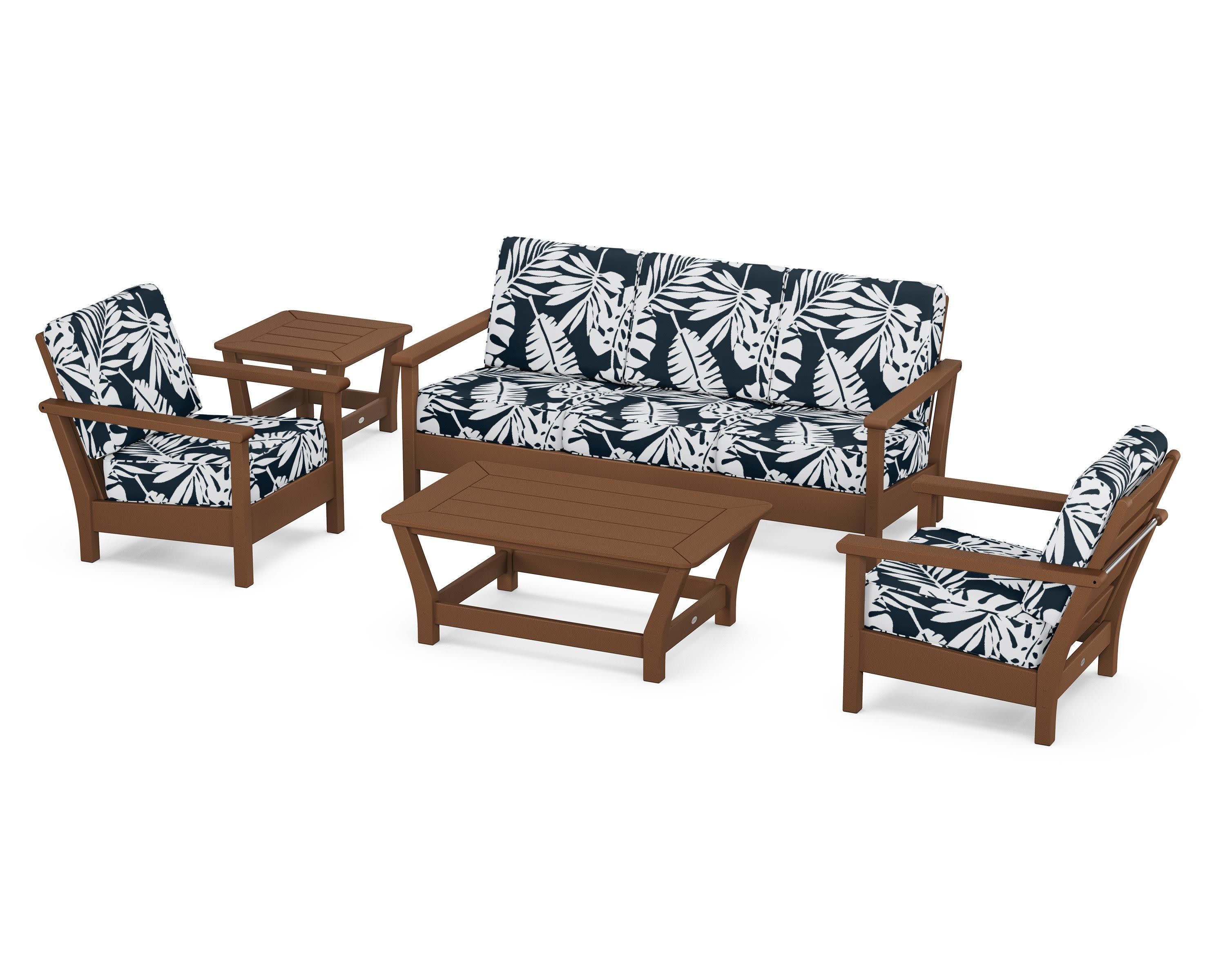 Harbour 5-Piece Deep Seating Set in Teak / Leaf Marine Indigo