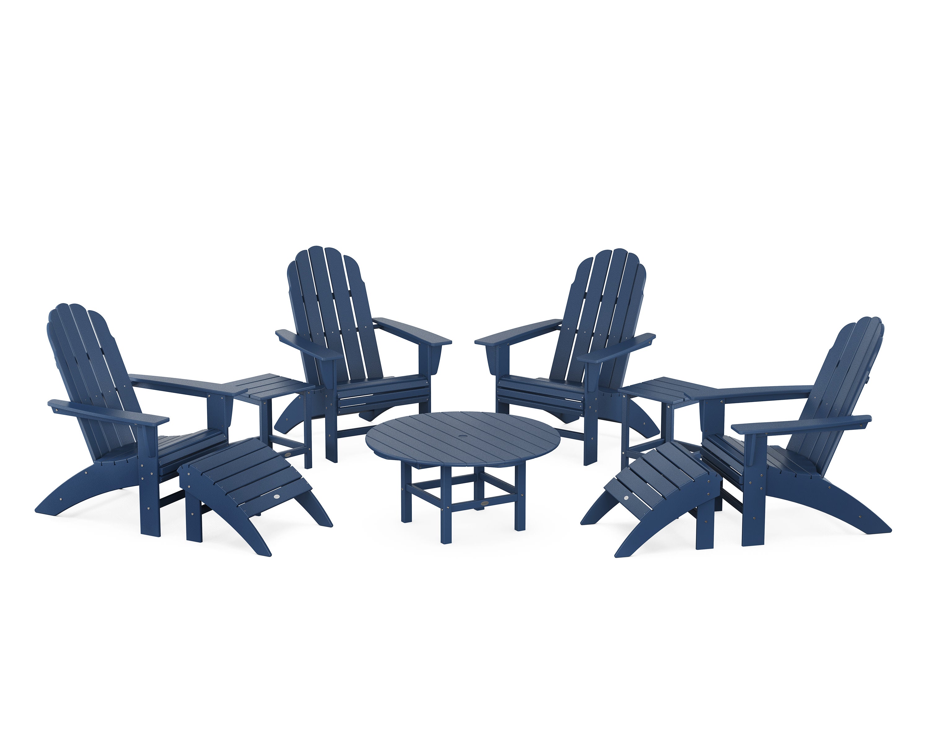Vineyard Curveback Adirondack Chair 9-Piece Conversation Set in Navy