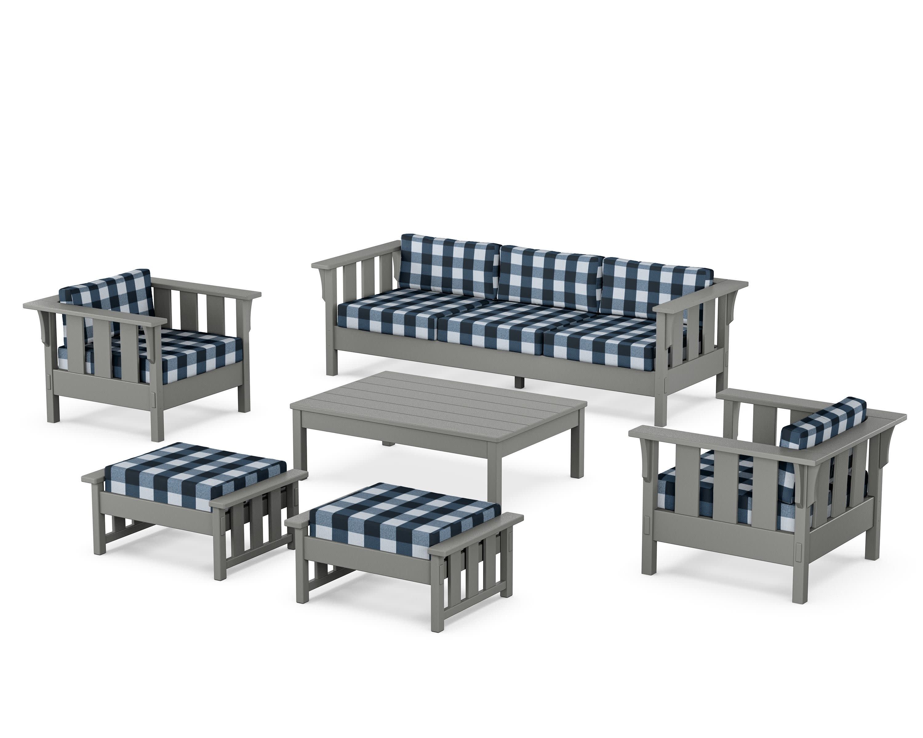 Acadia 6-Piece Lounge Sofa Set in Slate Grey / Buffalo Plaid Marine Indigo
