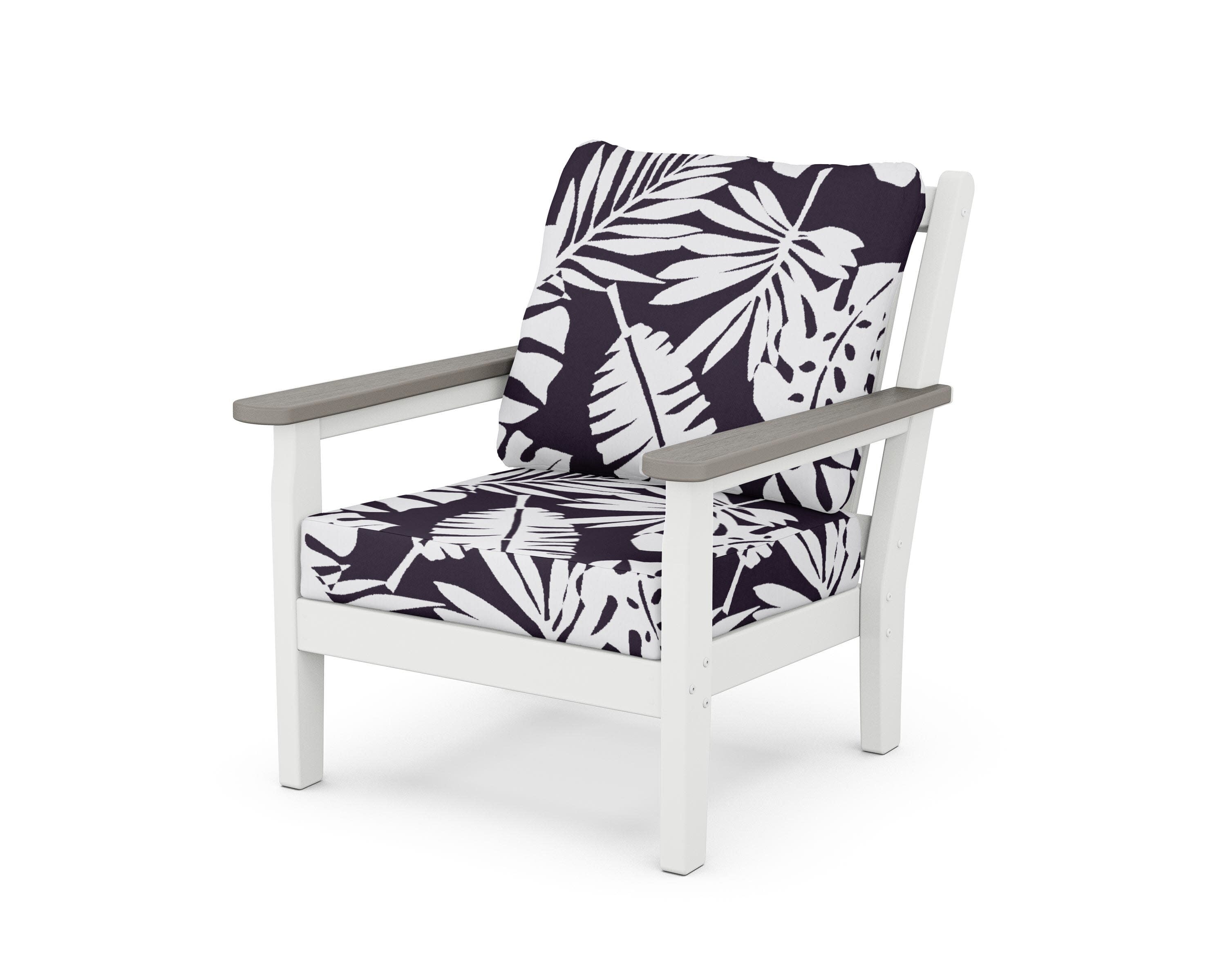 Chippendale Deep Seating Chair in White / Driftwood / Leaf Navy