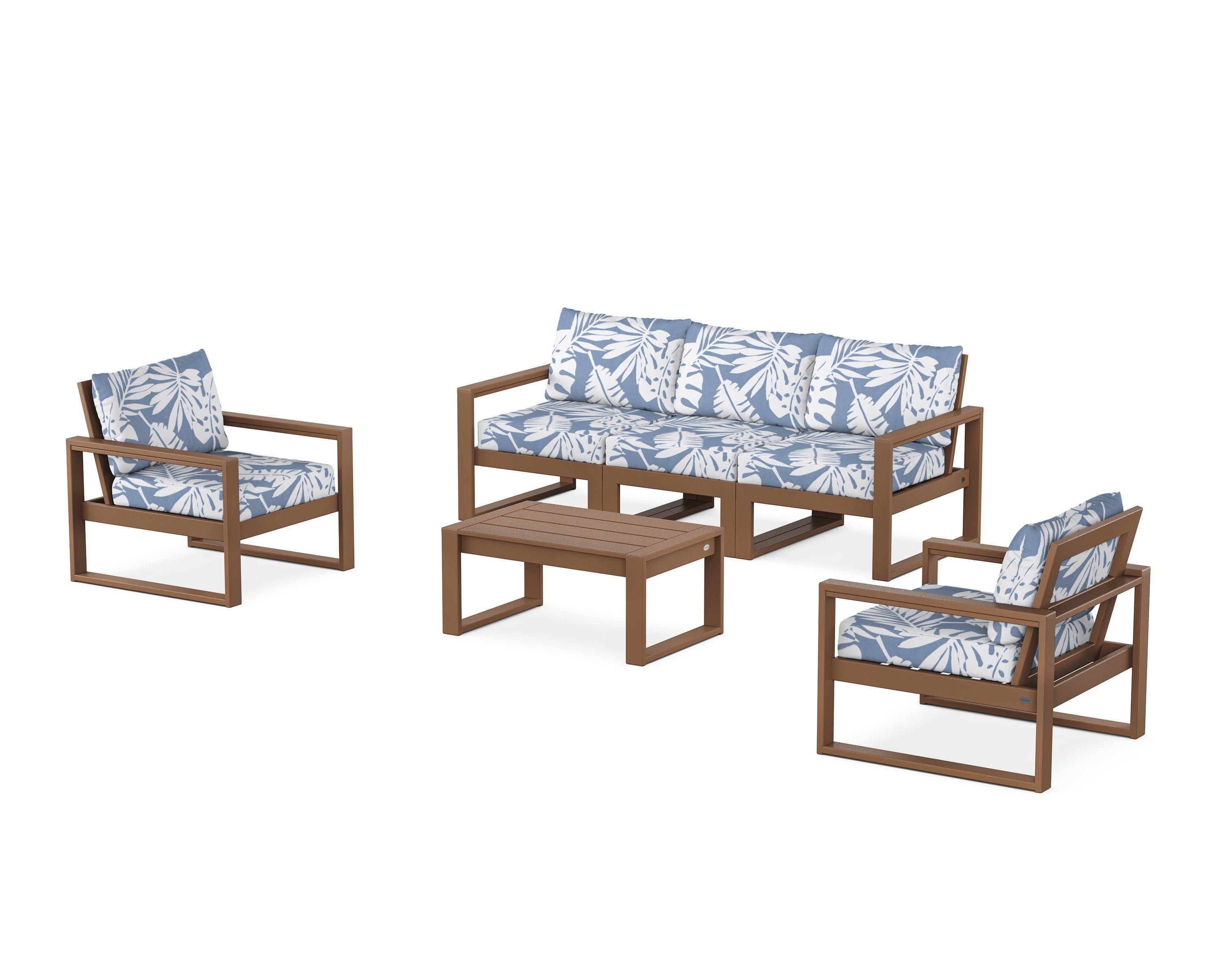 EDGE Sectional 4-Piece Deep Seating Set with Sofa in Teak / Leaf Sky Blue