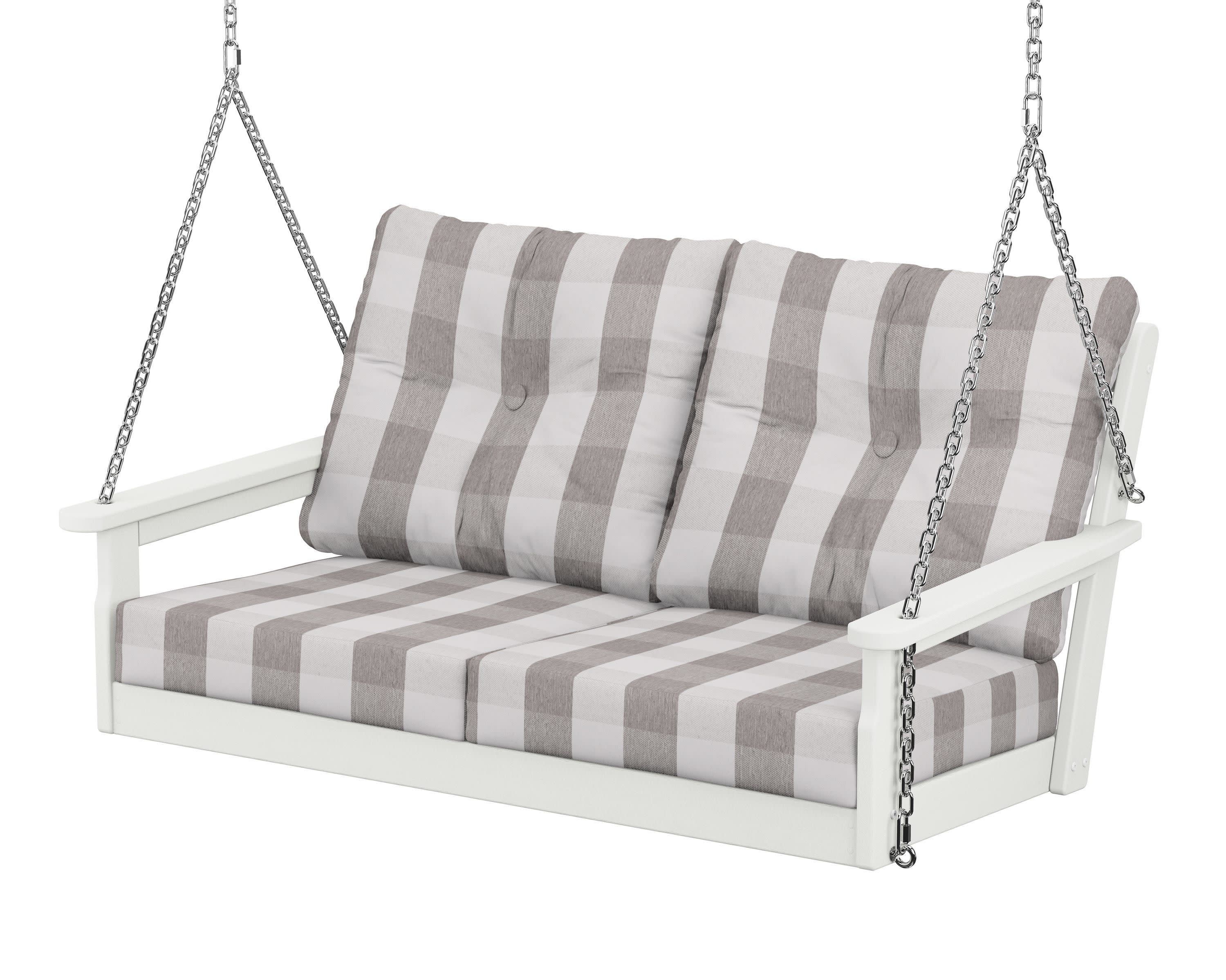 Vineyard Deep Seating Swing in Vintage White / Buffalo Plaid Grey Mist