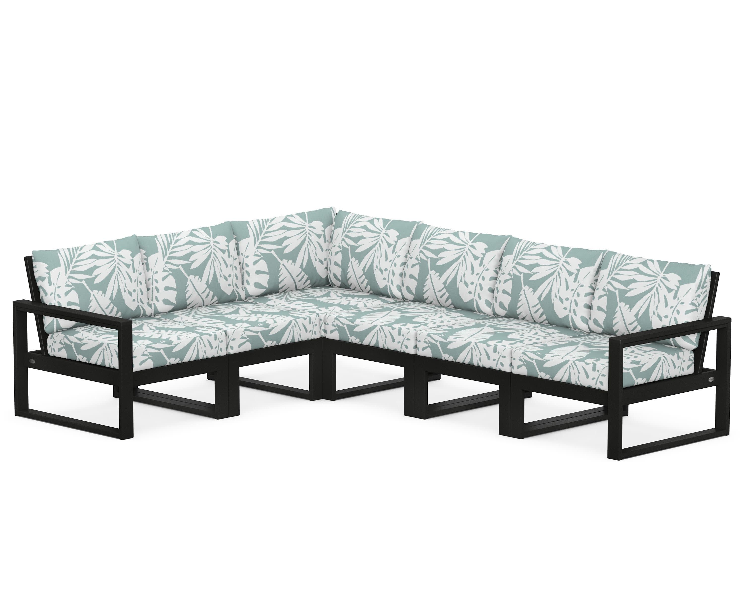 EDGE 6-Piece Modular Deep Seating Set in Black / Leaf Glacier Spa