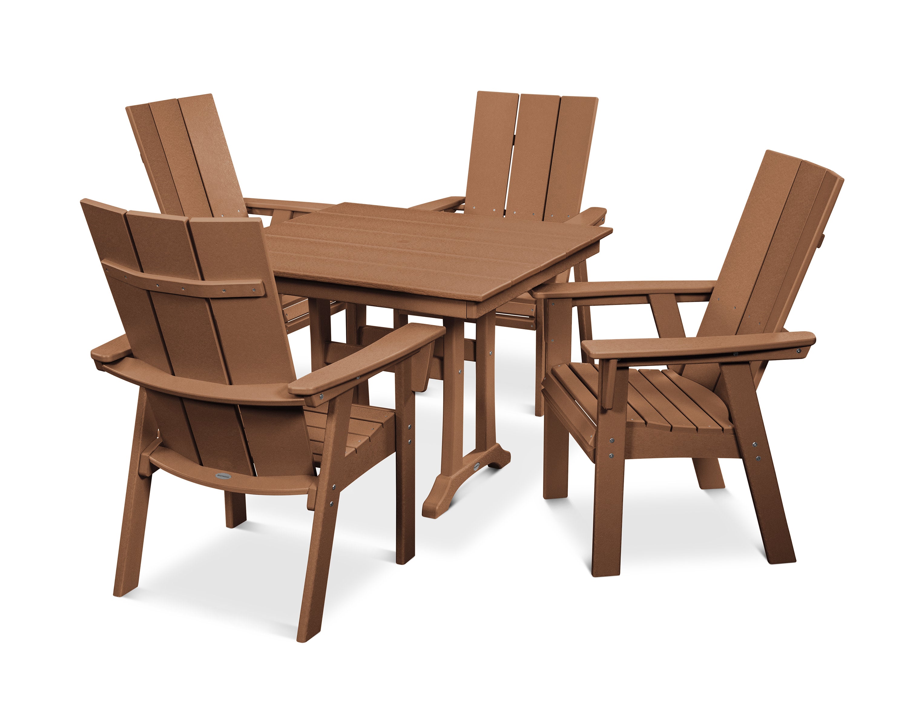 Modern Curveback Adirondack 5-Piece Farmhouse Trestle Dining Set in Teak