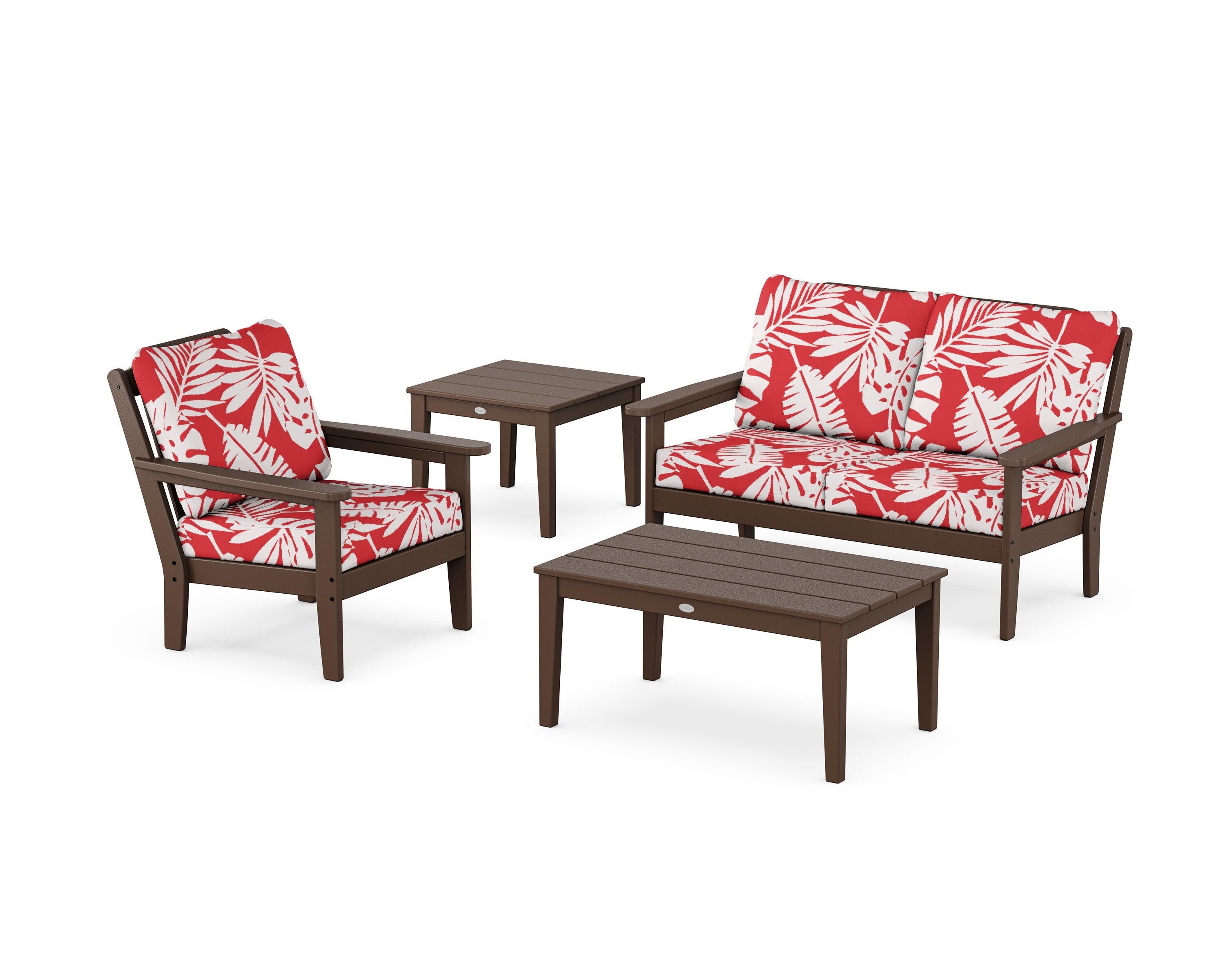 Wovendale 4-Piece Deep Seating Set in Mahogany / Leaf Crimson