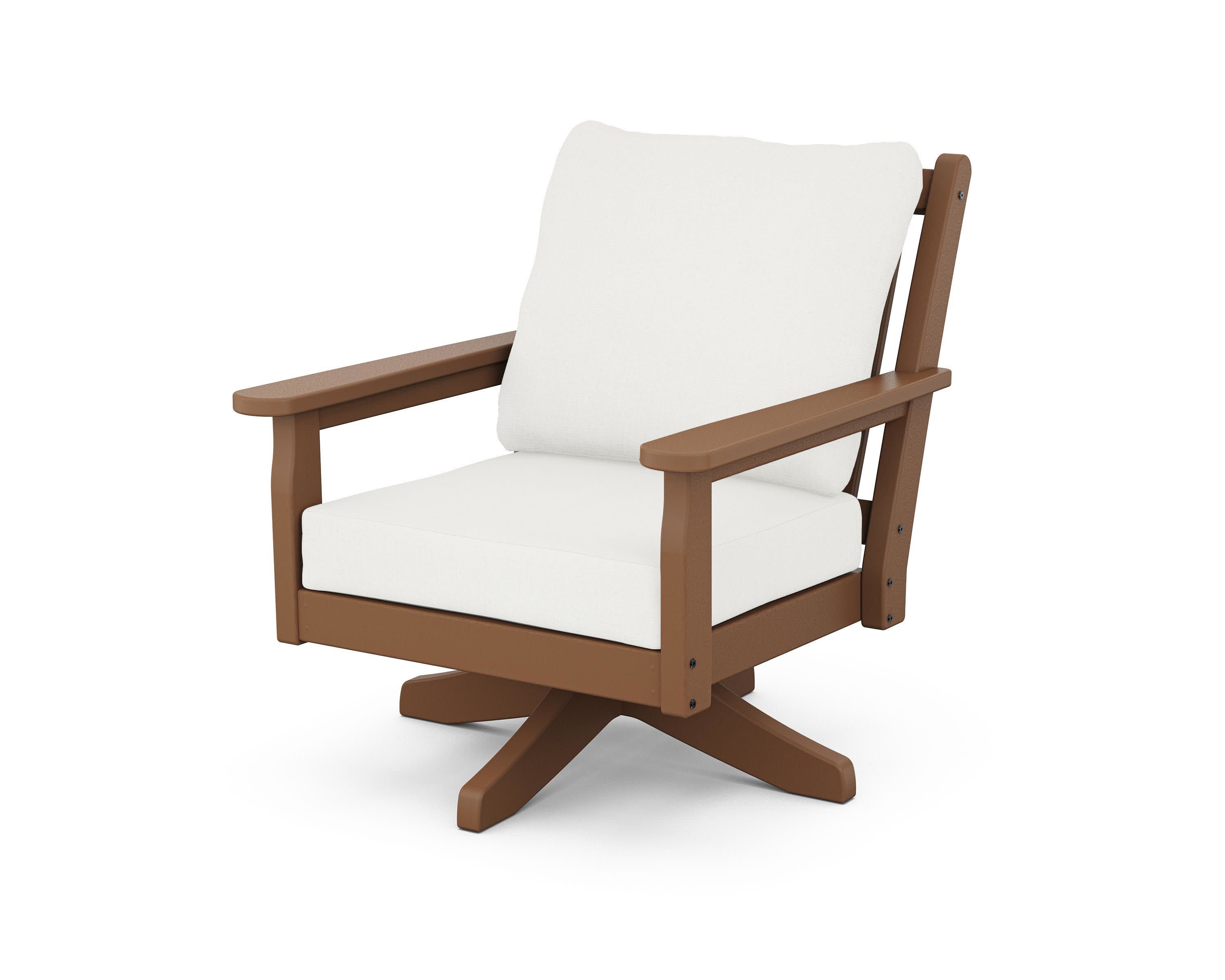 Chippendale Deep Seating Swivel Chair in Teak / Natural Linen