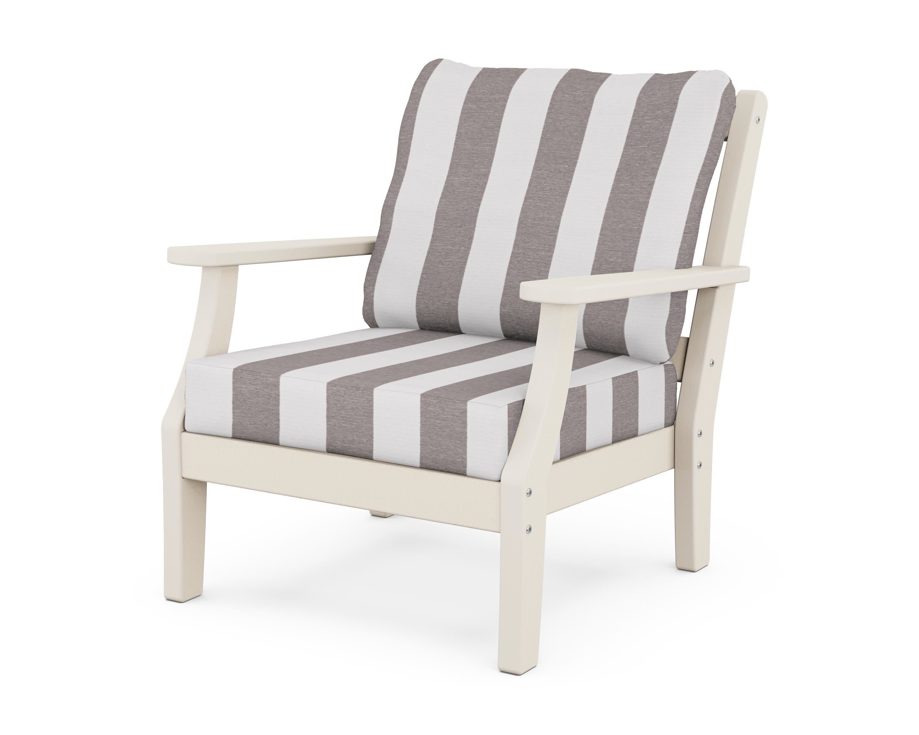 Chinoiserie Deep Seating Chair in Sand / Cabana Stripe Grey Mist