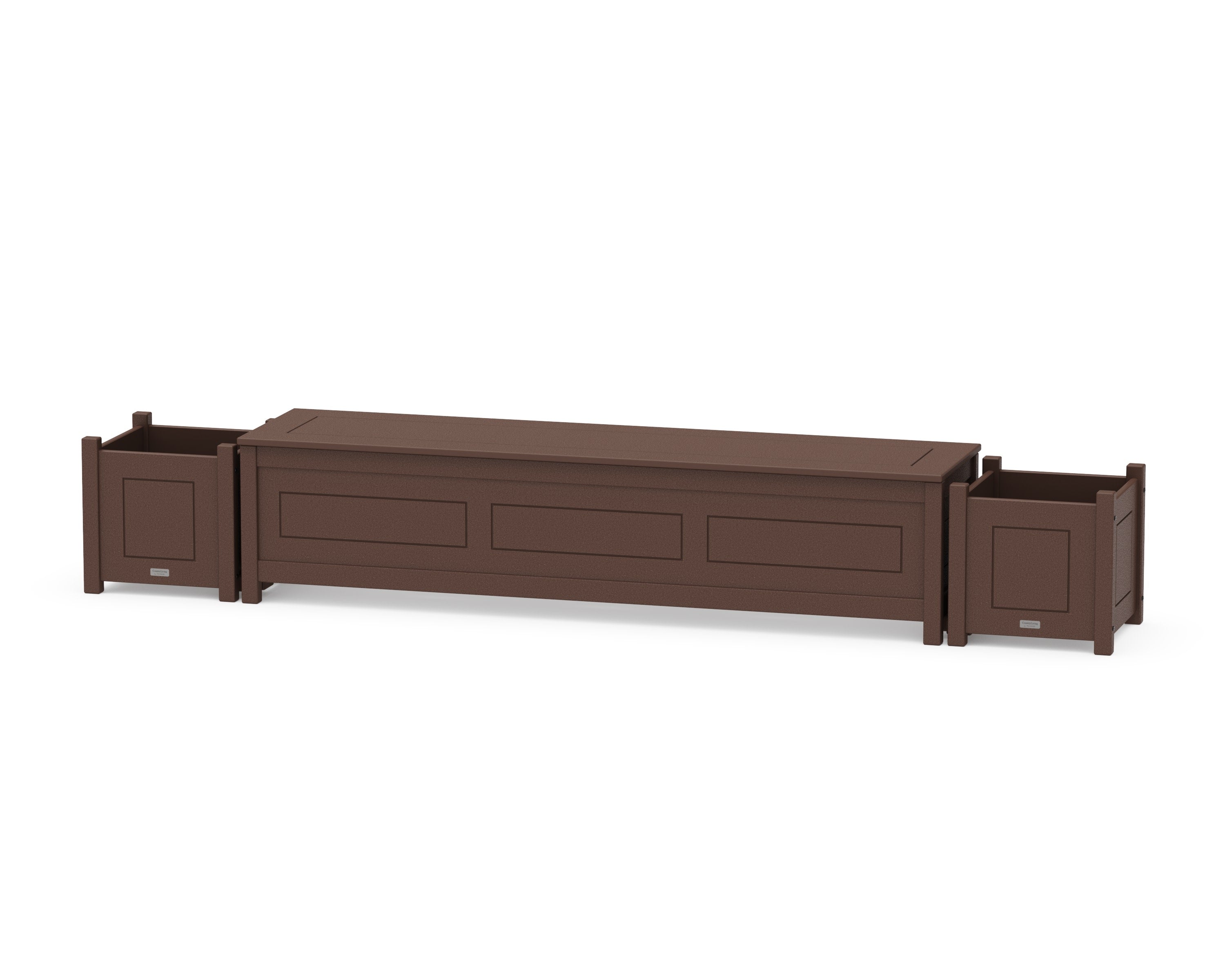 72" Country Living Straight Planter Storage Bench Set in Mahogany