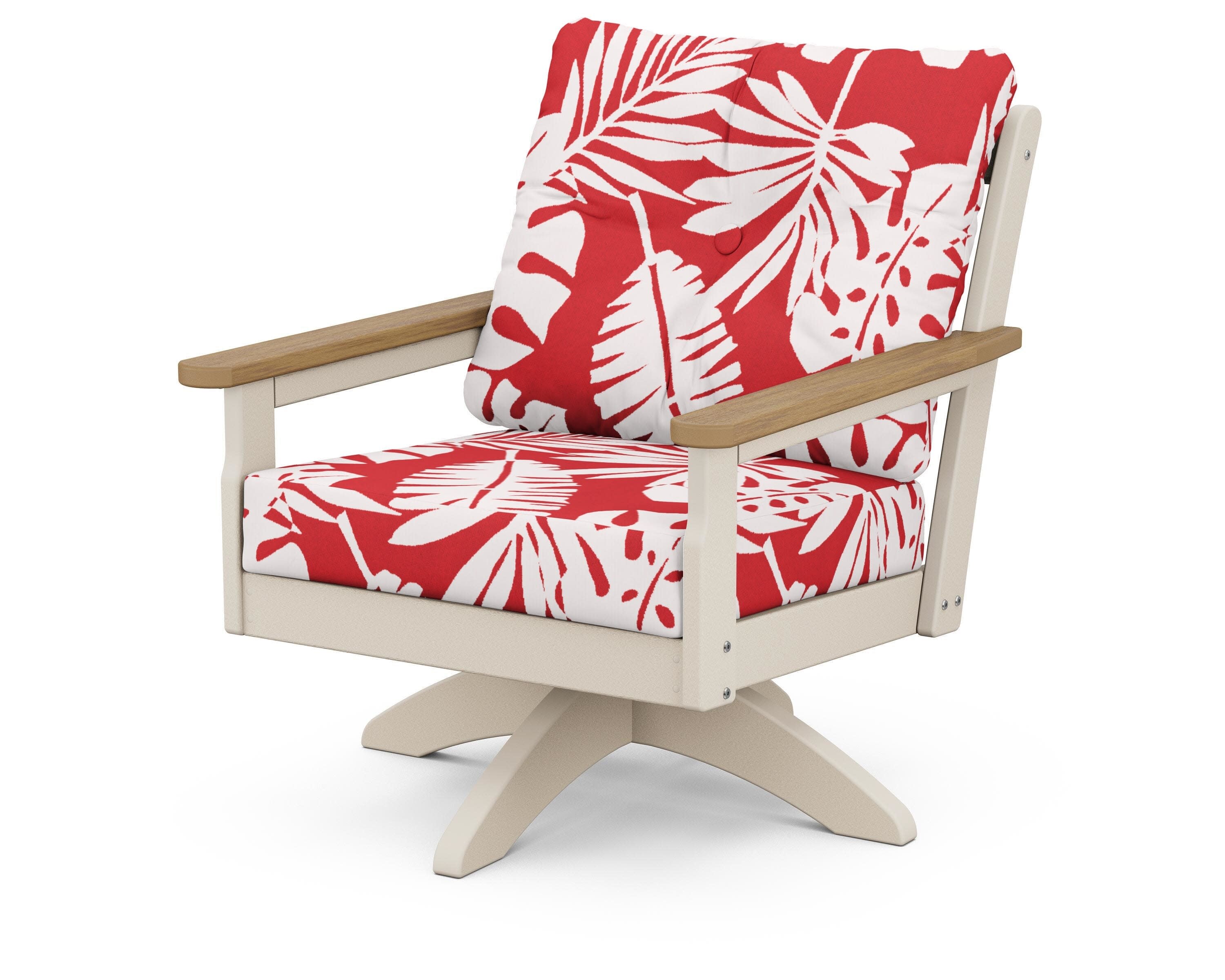 Vineyard Deep Seating Swivel Chair in Sand / Natural / Leaf Crimson