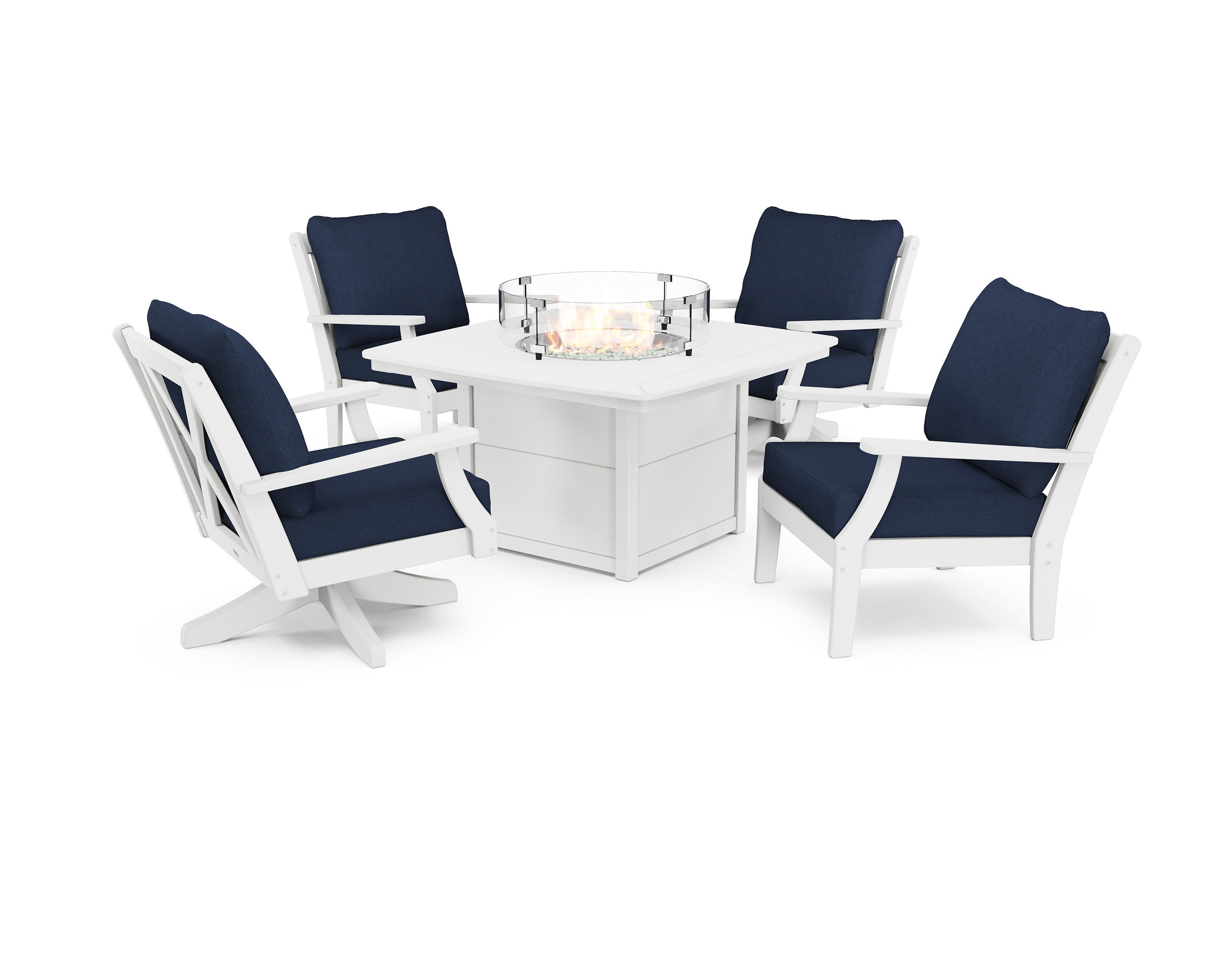 Braxton 5-Piece Deep Seating Set with Fire Table in White / Spectrum Indigo