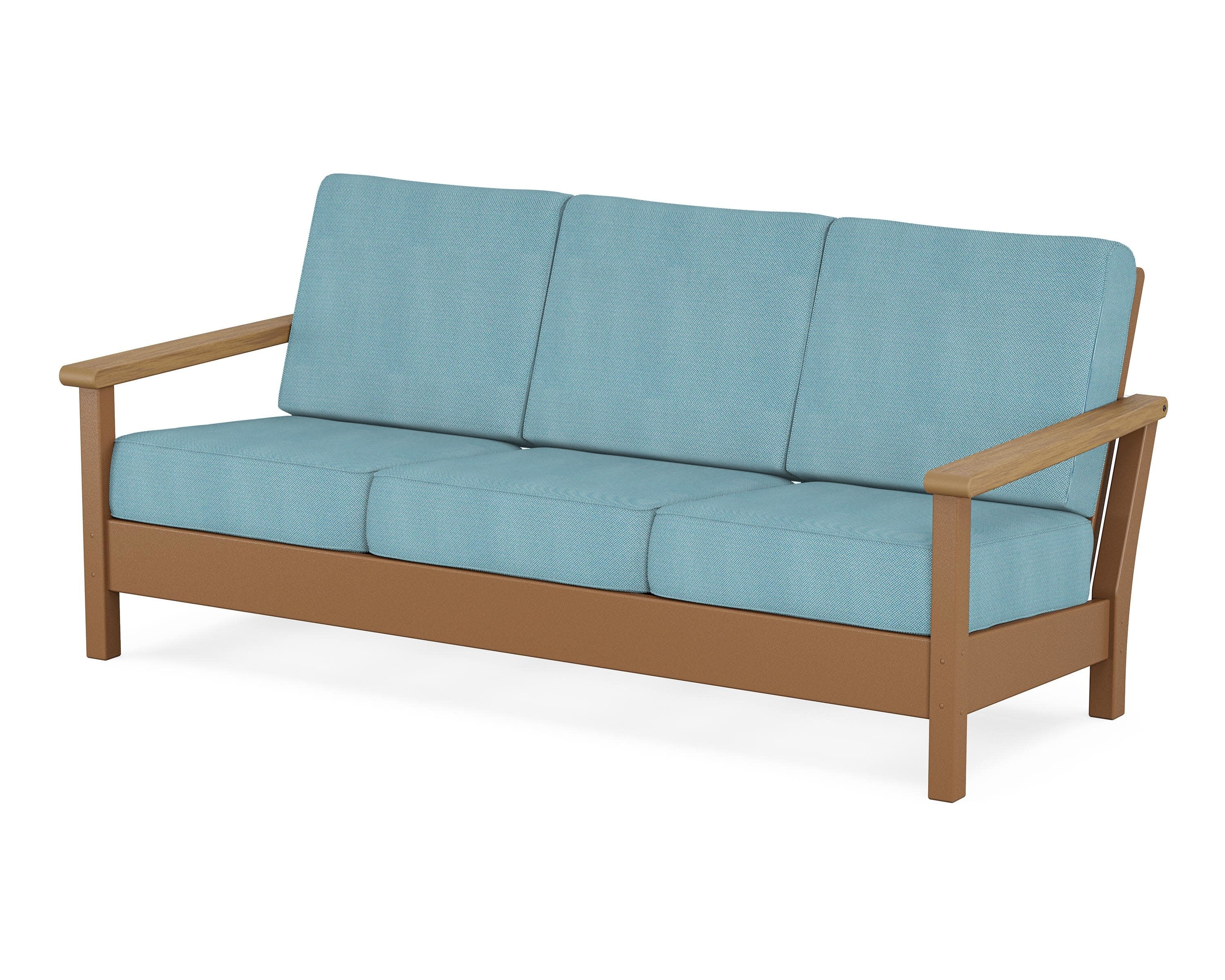 Harbour Deep Seating Sofa in Teak / Natural / Lattice Sky Blue