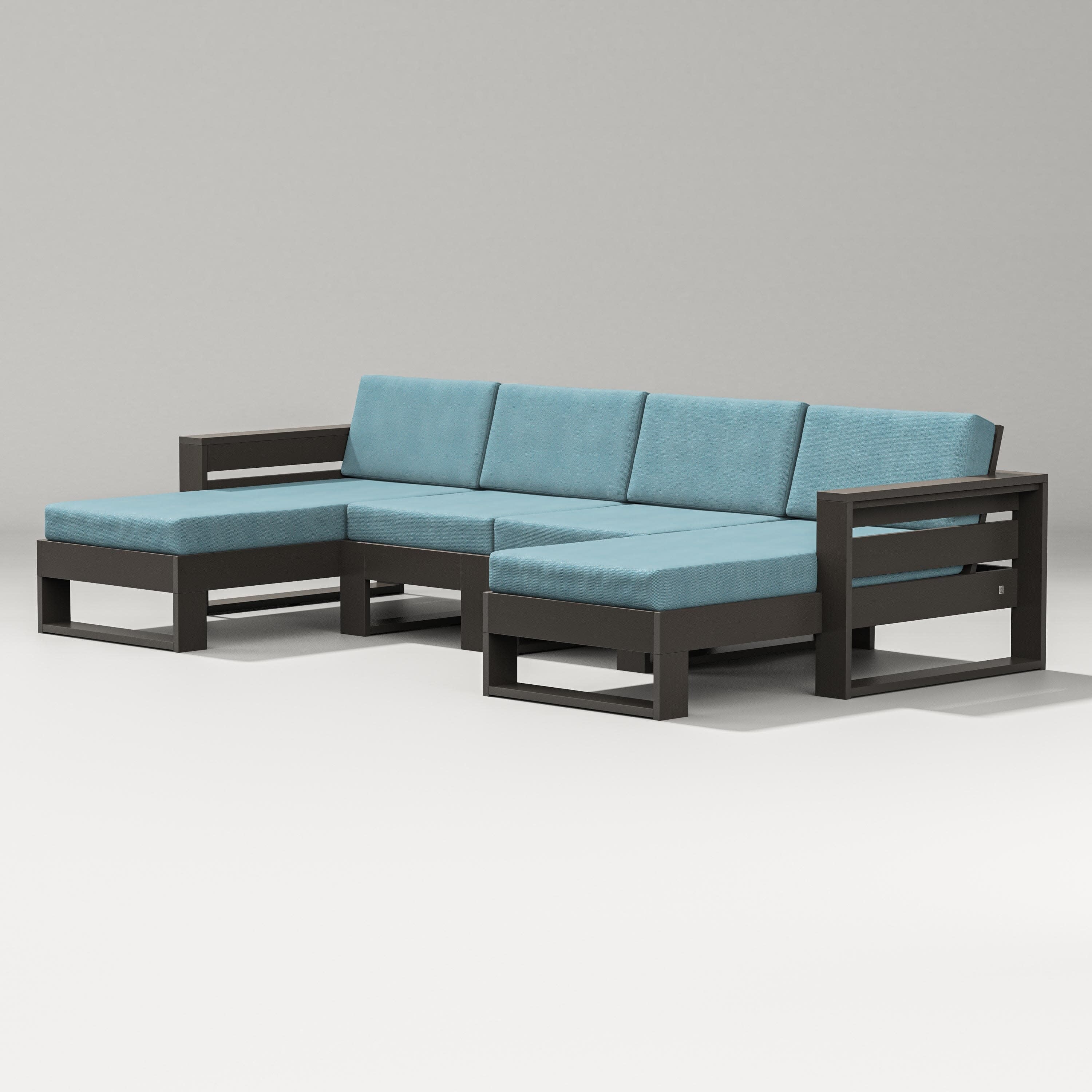Latitude Double Chaise Sectional in Vintage Coffee / Lattice Sky Blue
