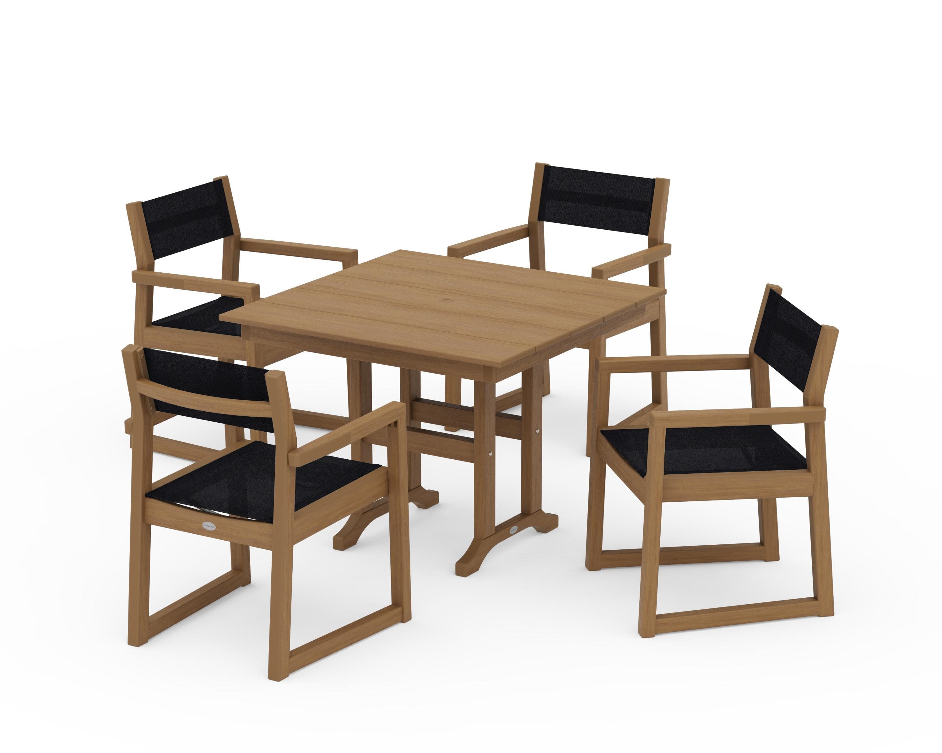 EDGE Sling Arm Chair 5-Piece Farmhouse Dining Set in Natural / Black Sling