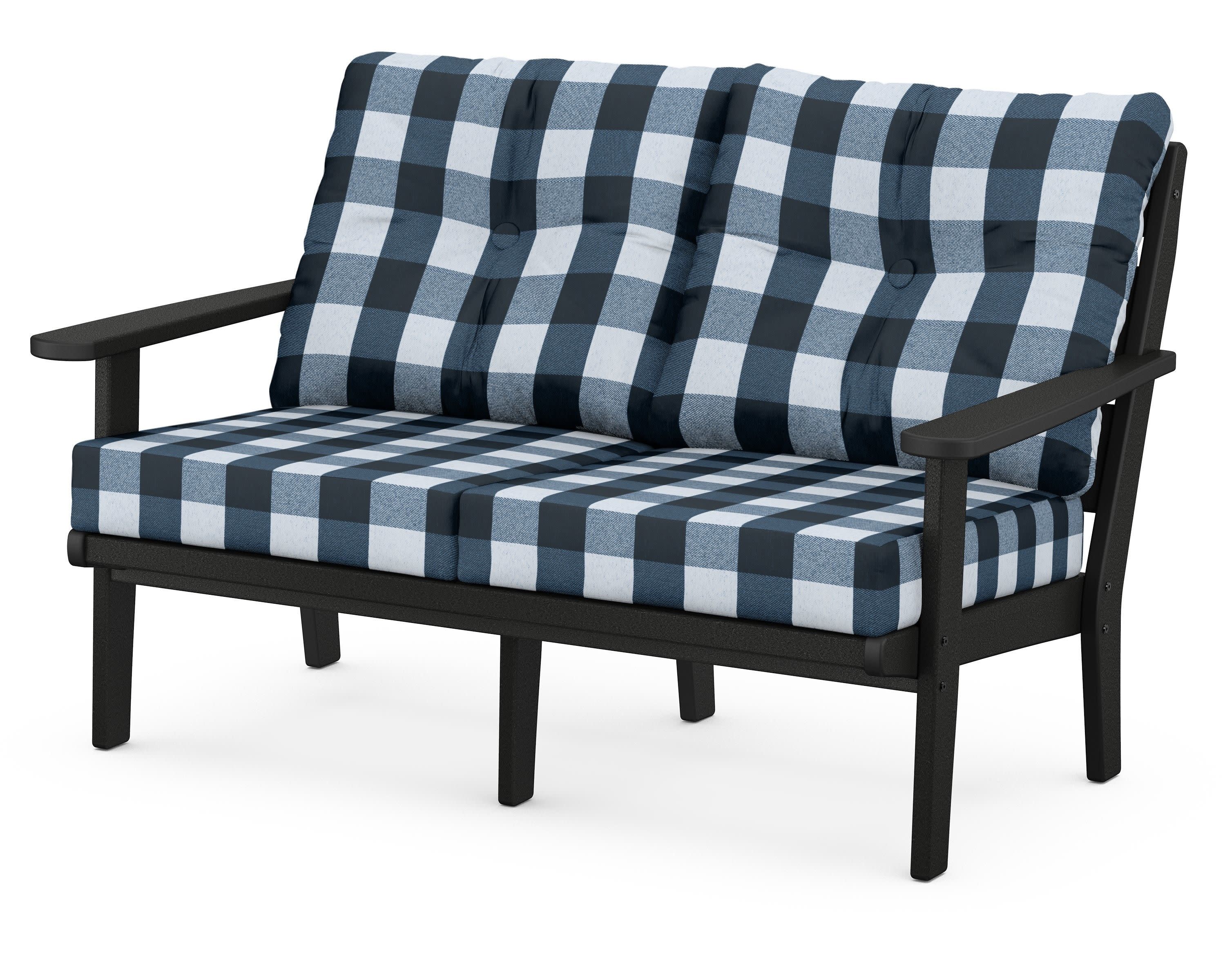 Lakeside Deep Seating Loveseat in Black / Buffalo Plaid Marine Indigo