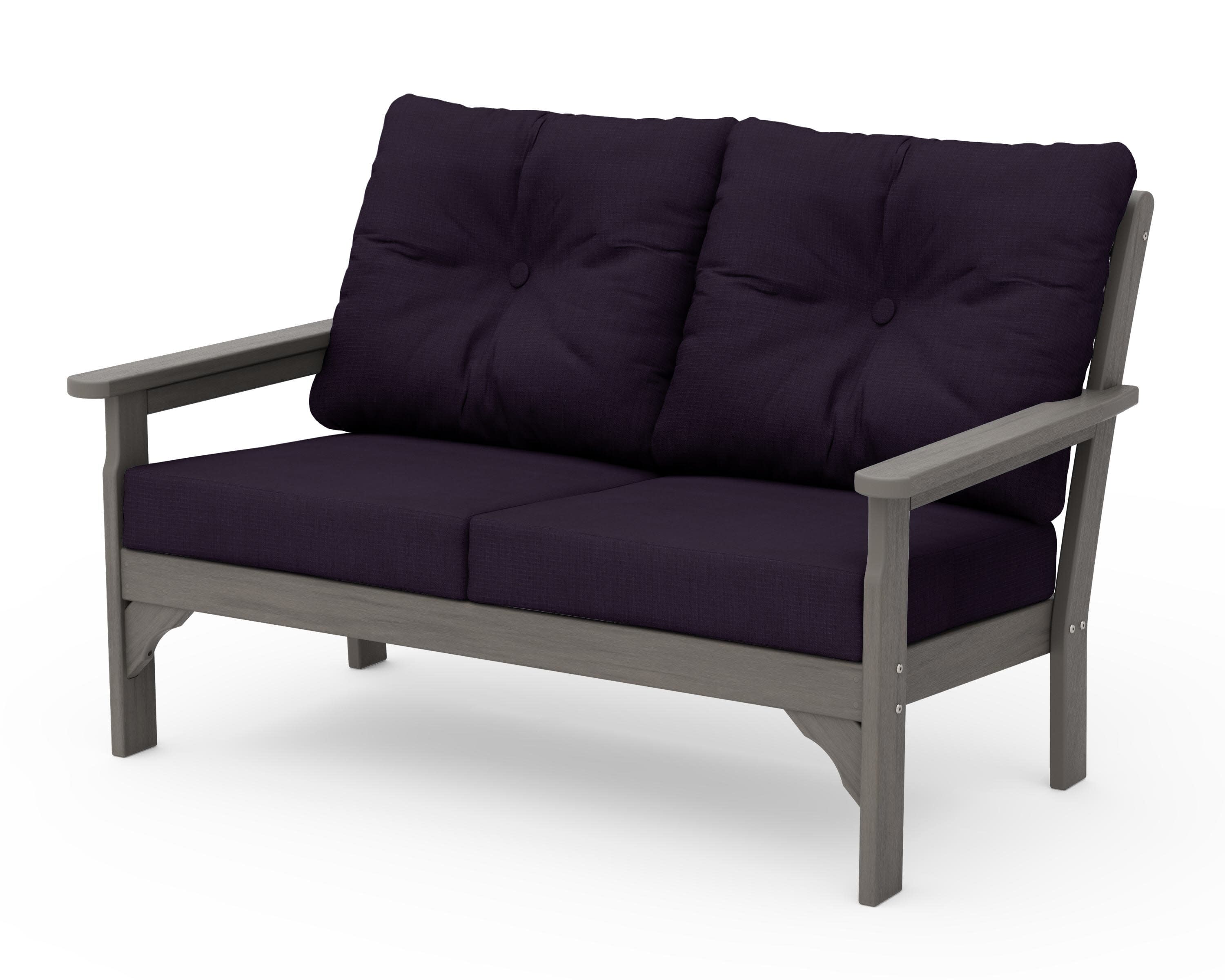 Vineyard Deep Seating Loveseat in Driftwood / Navy Linen