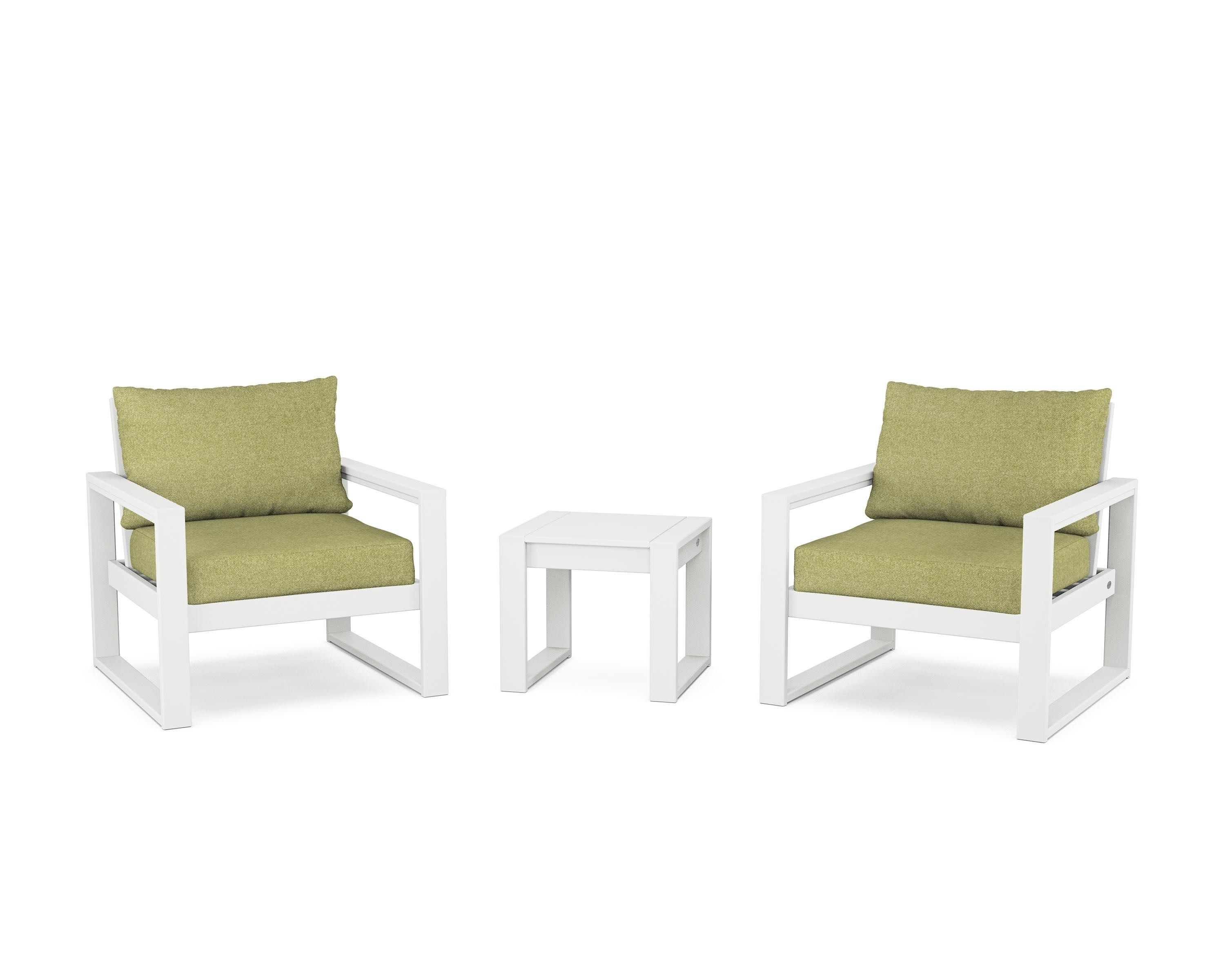 EDGE Sectional 3-Piece Deep Seating Set in White / Chartreuse Boucle