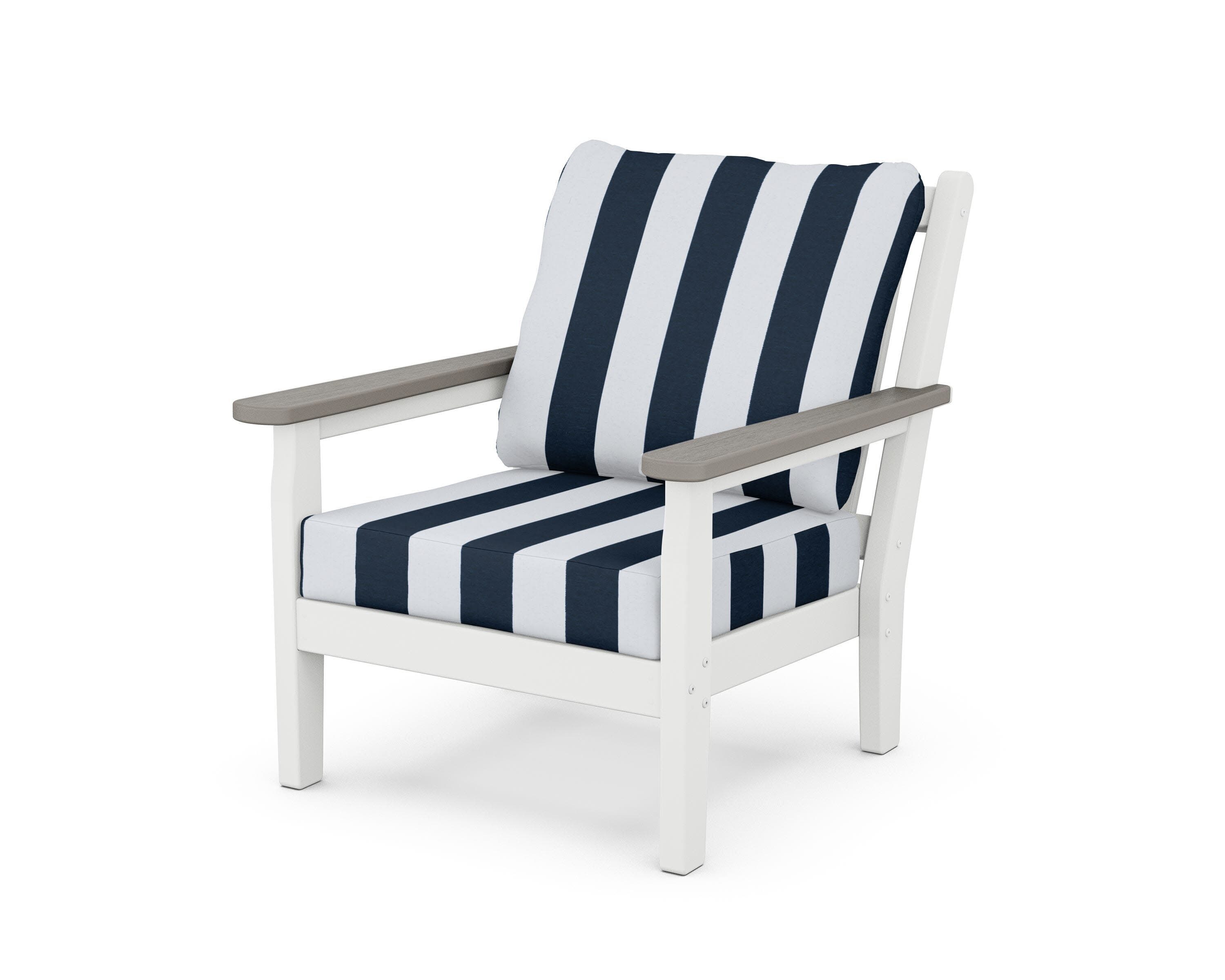 Chippendale Deep Seating Chair in White / Driftwood / Cabana Stripe Marine Indigo
