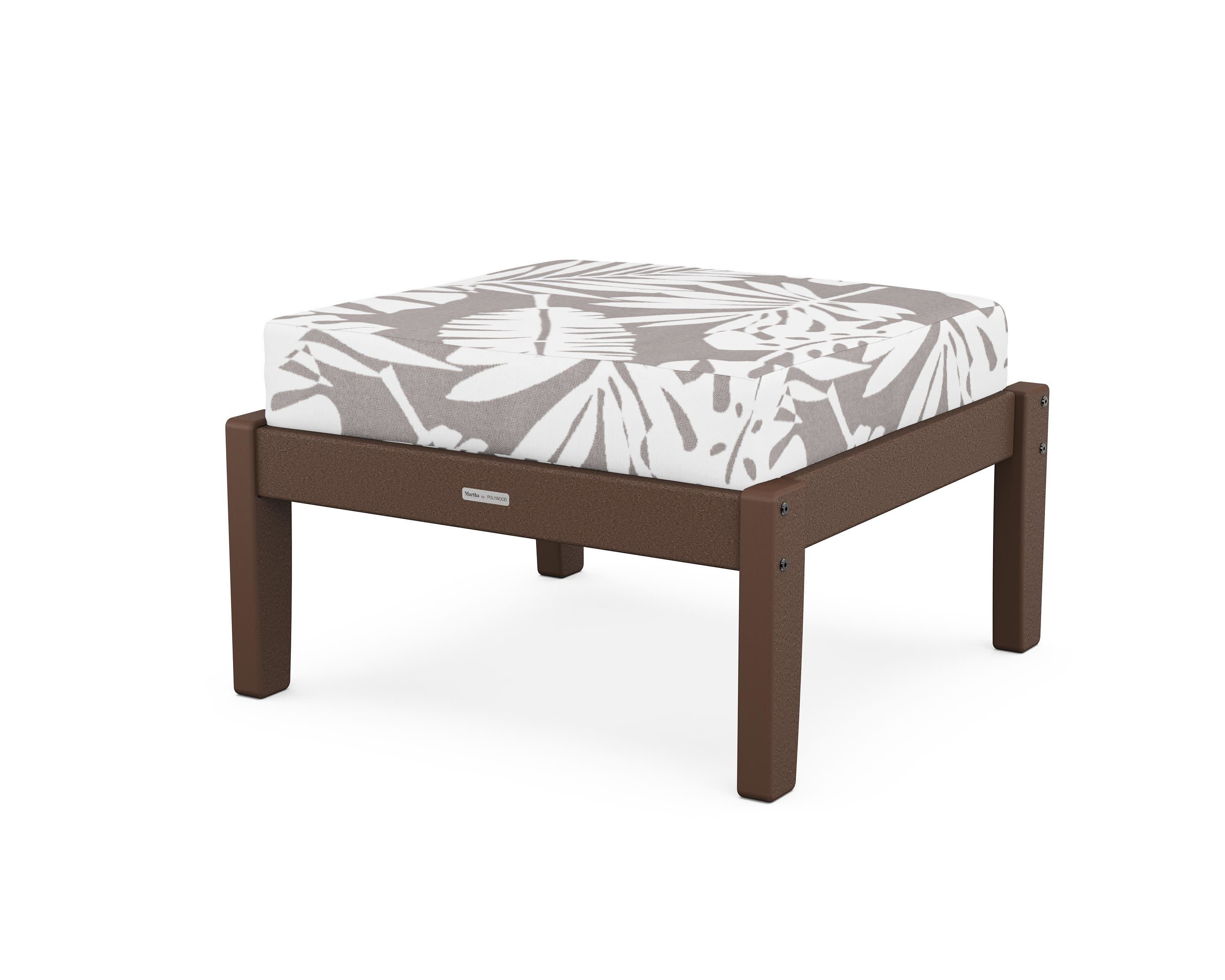 Chinoiserie Deep Seating Ottoman in Mahogany / Leaf Grey Mist