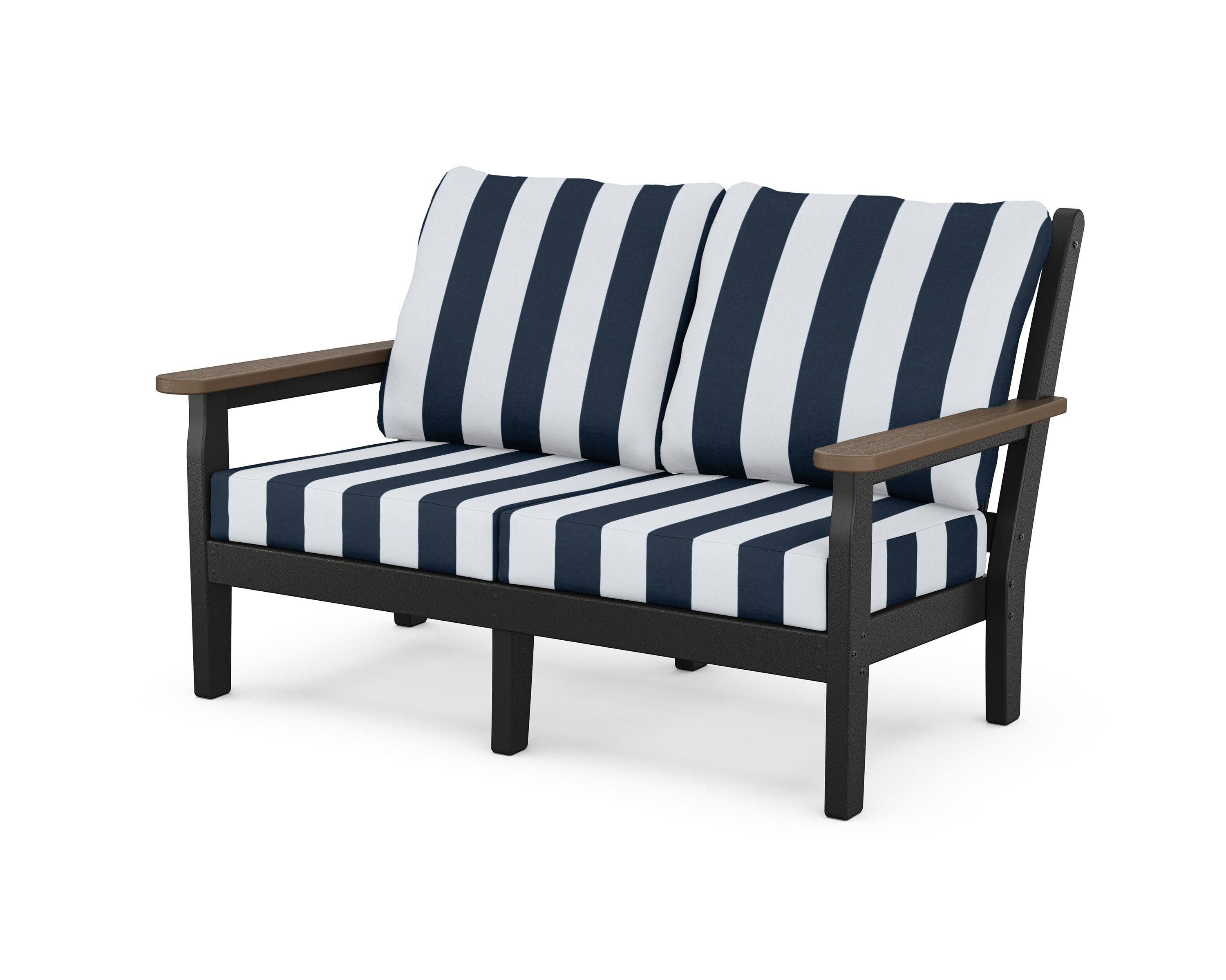 Chippendale Deep Seating Loveseat in Black / Kona / Cabana Stripe Marine Indigo