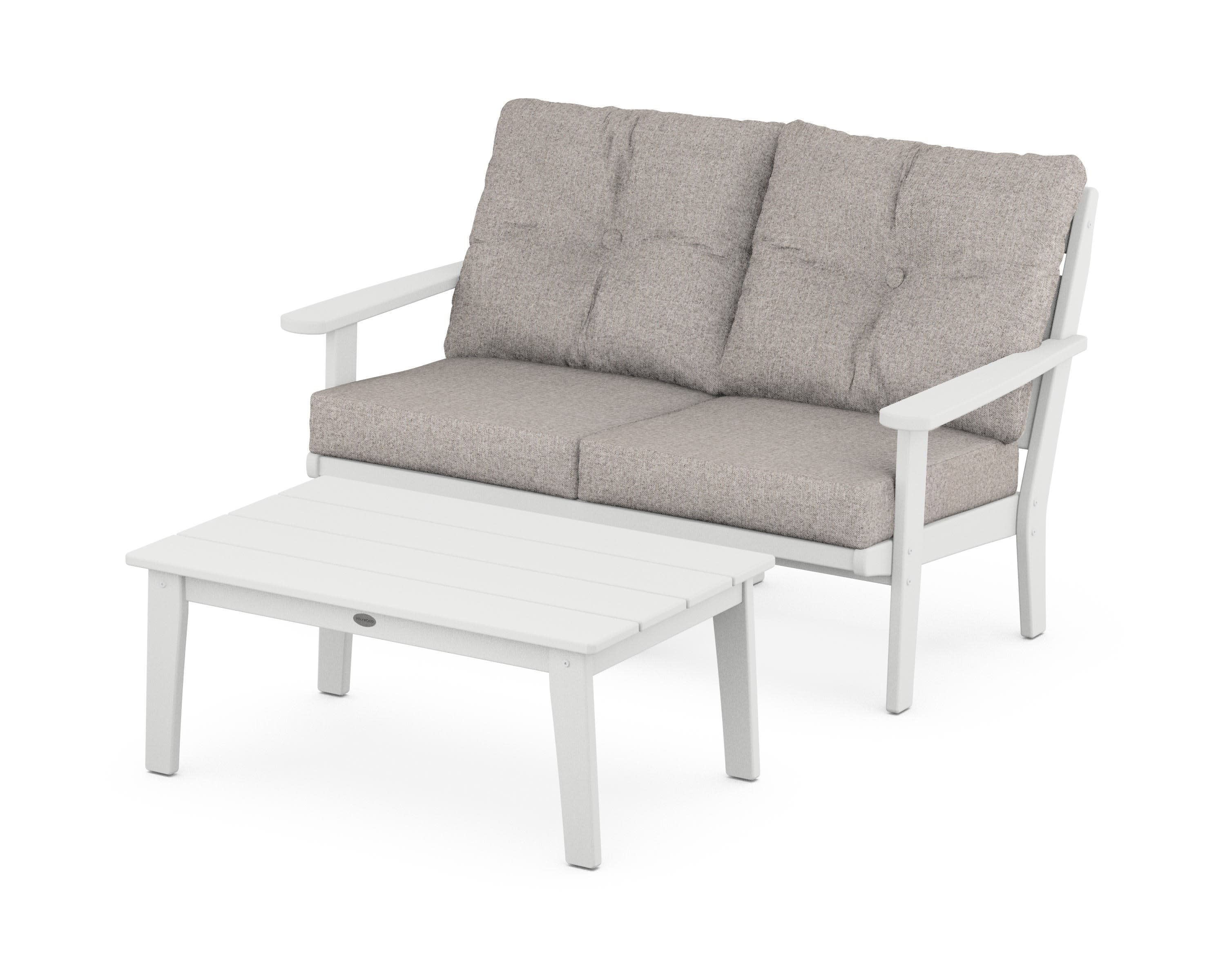 Lakeside 2-Piece Lounge Loveseat Set in White / Weathered Tweed
