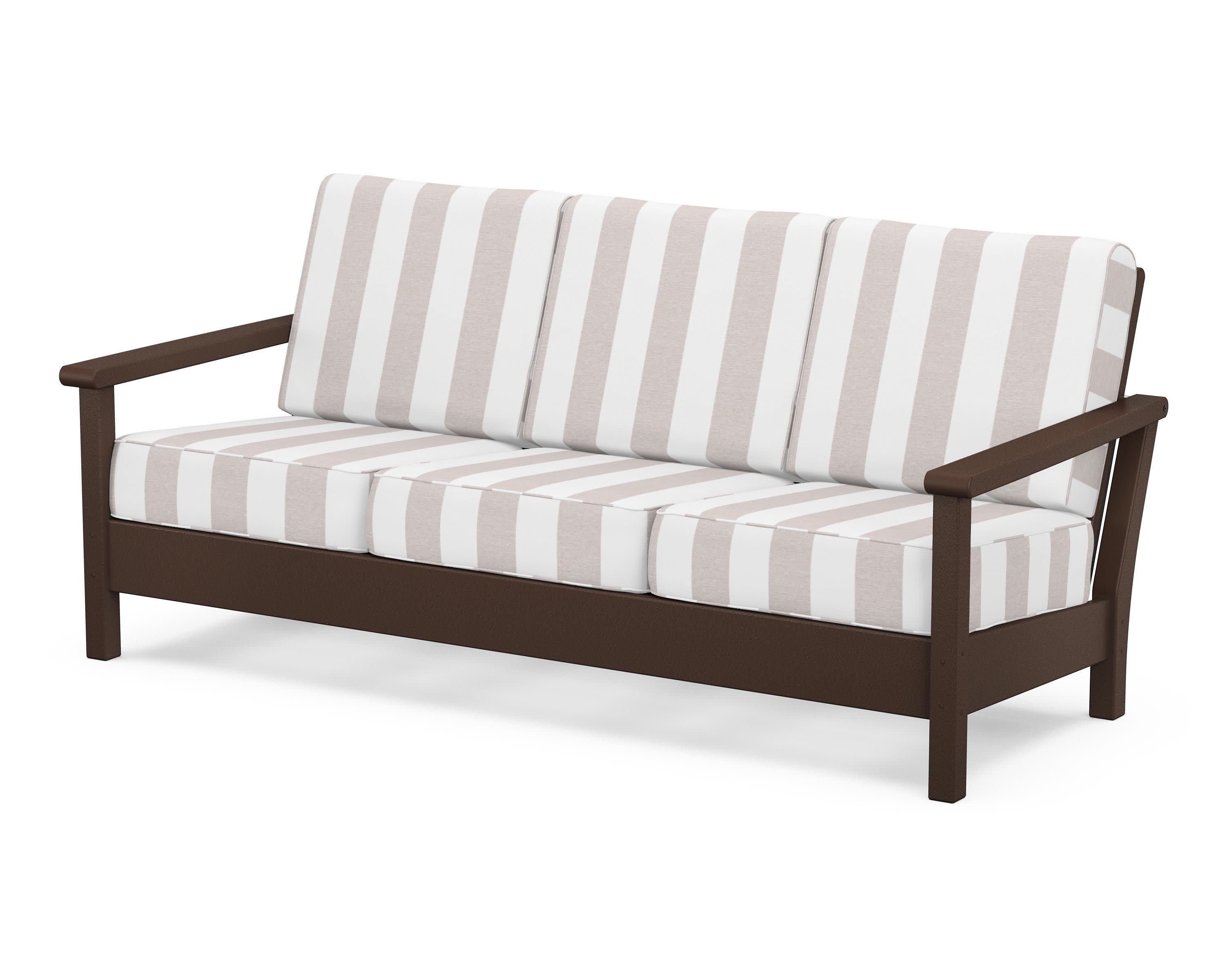 Harbour Deep Seating Sofa in Mahogany / Cabana Stripe Dune Burlap
