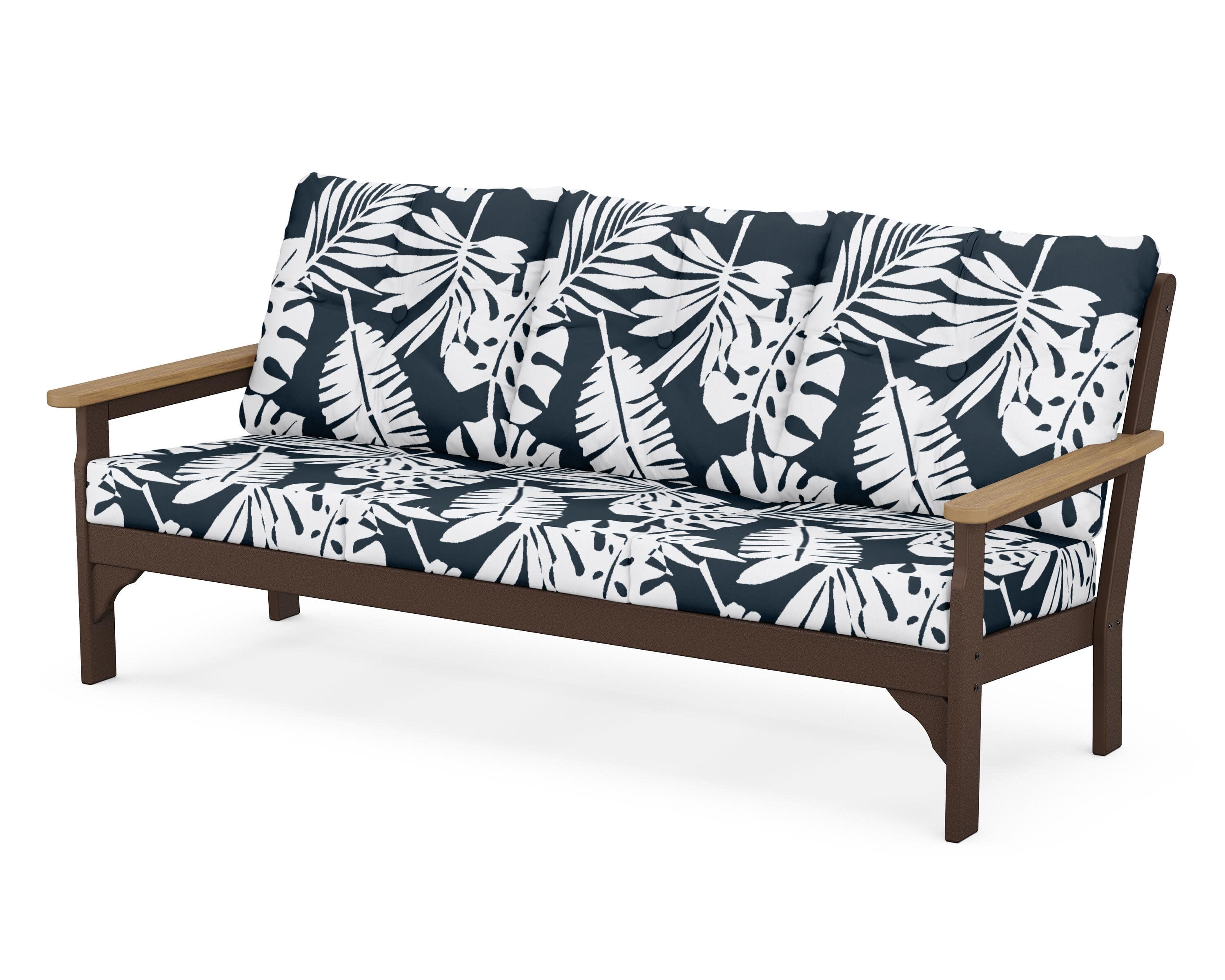 Vineyard Deep Seating Sofa in Mahogany / Natural / Leaf Marine Indigo