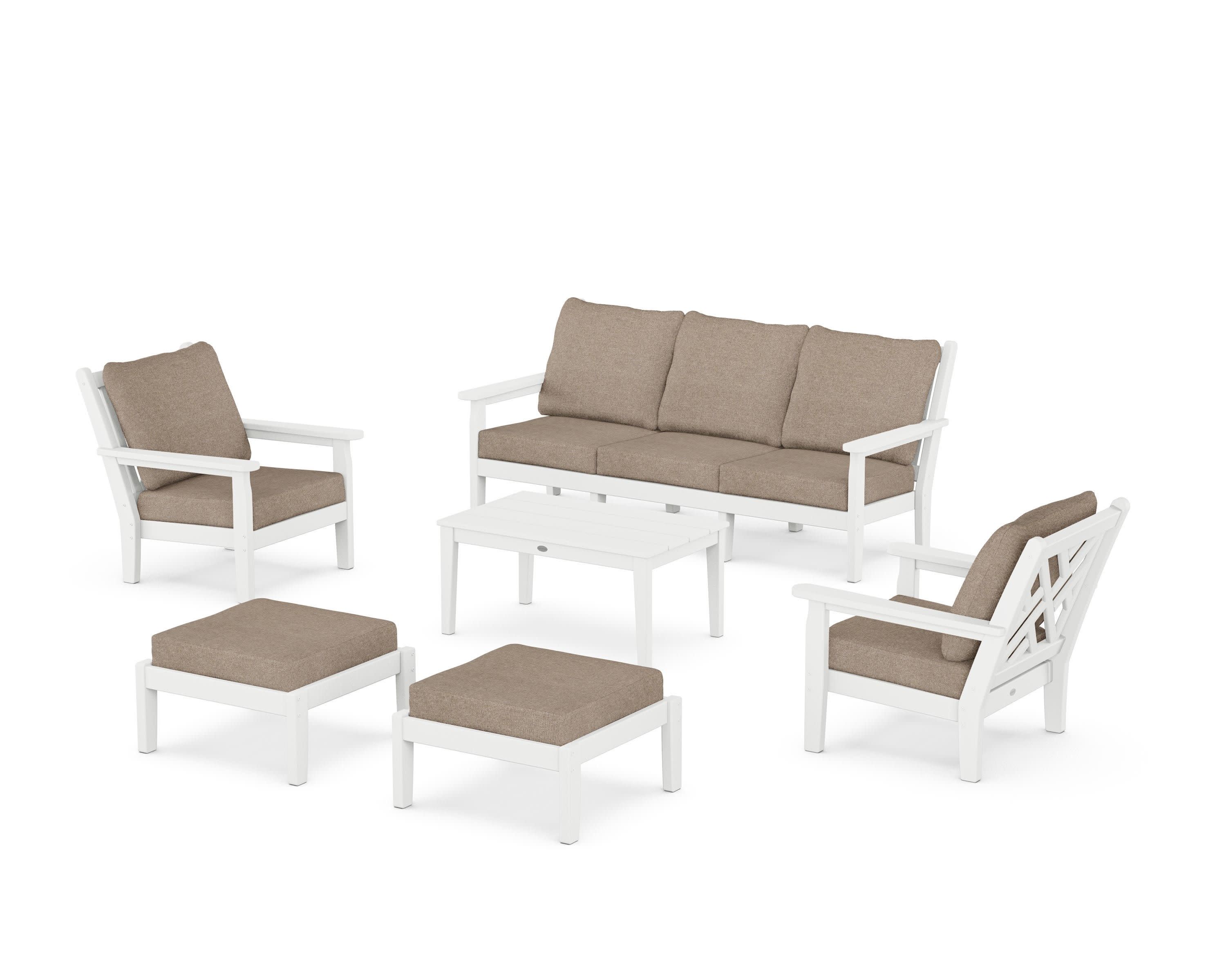Chippendale 6-Piece Lounge Sofa Set in White / Spiced Burlap
