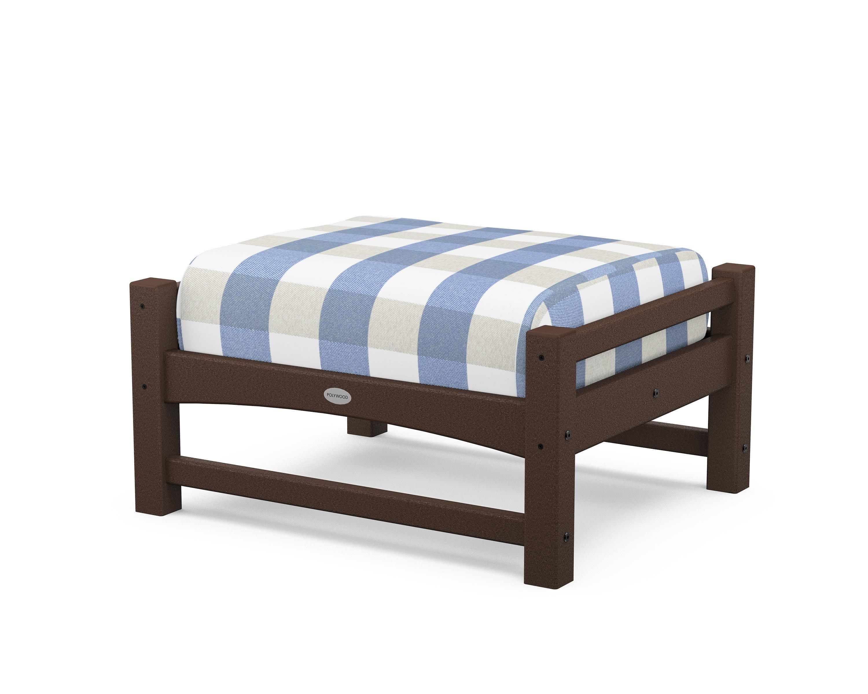 Club Ottoman in Mahogany / Buffalo Plaid Sky Blue