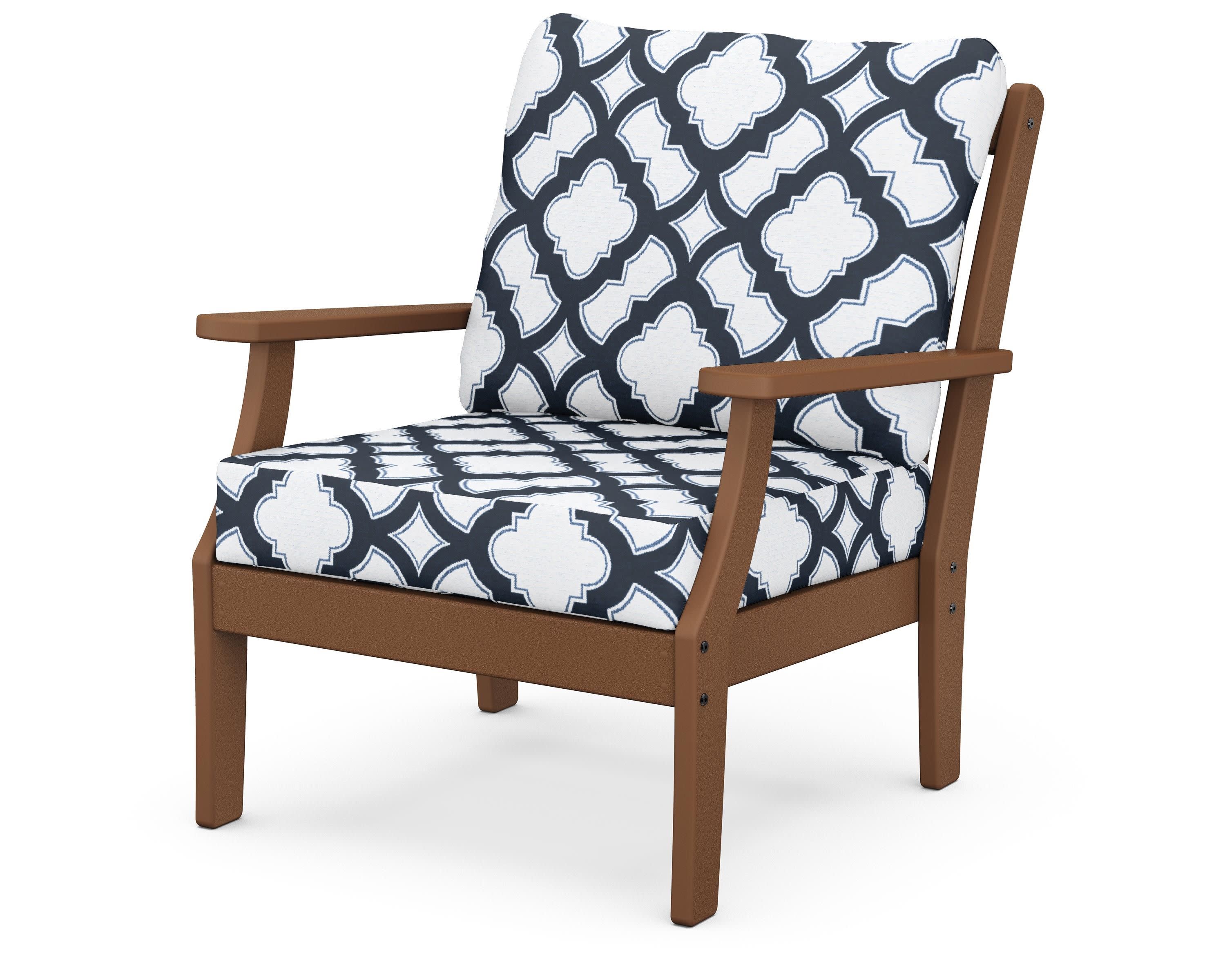 Braxton Deep Seating Chair in Teak / Trellis Marine Indigo