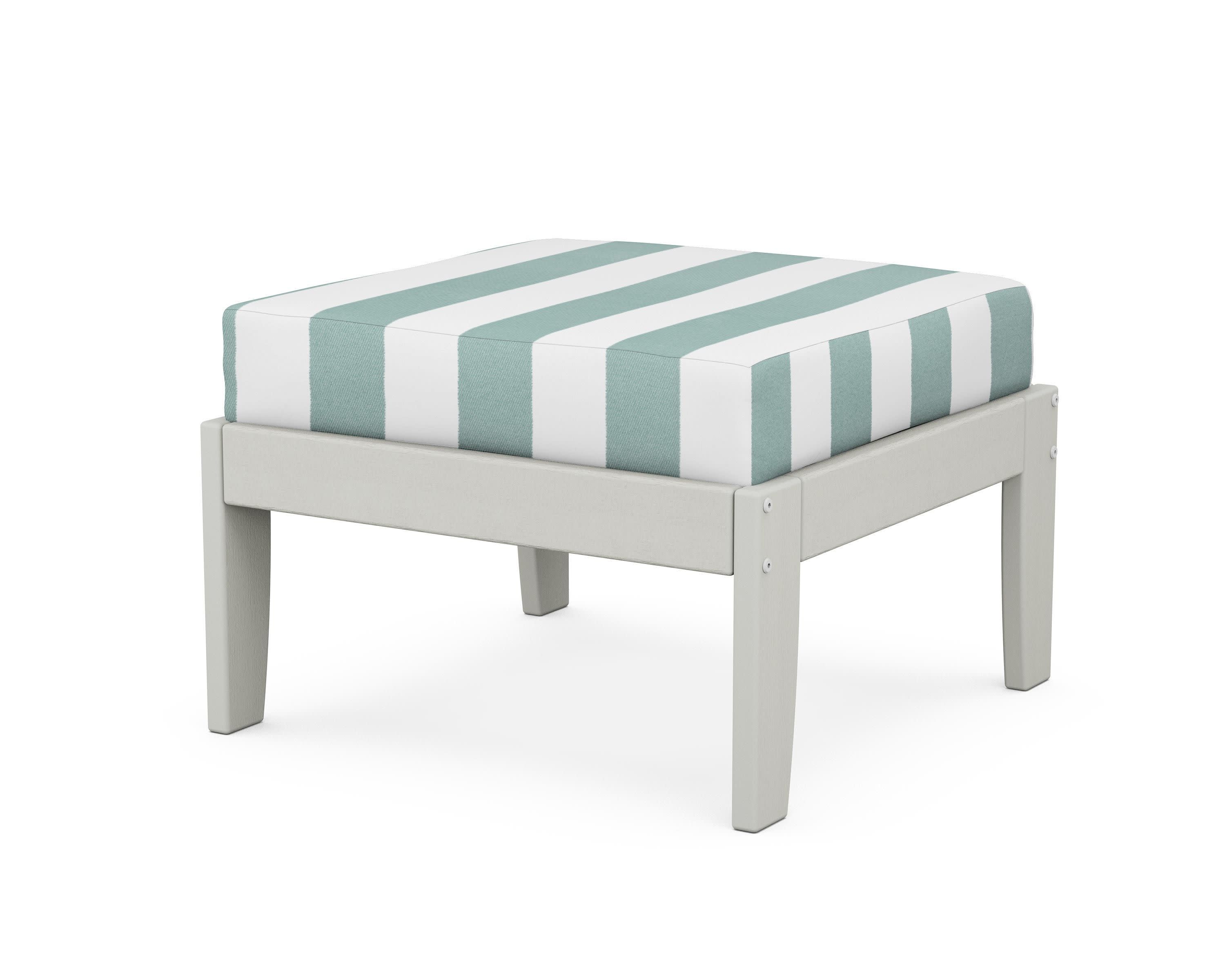 Modular Ottoman - Classic in Vintage White / Cabana Stripe Glacier Spa