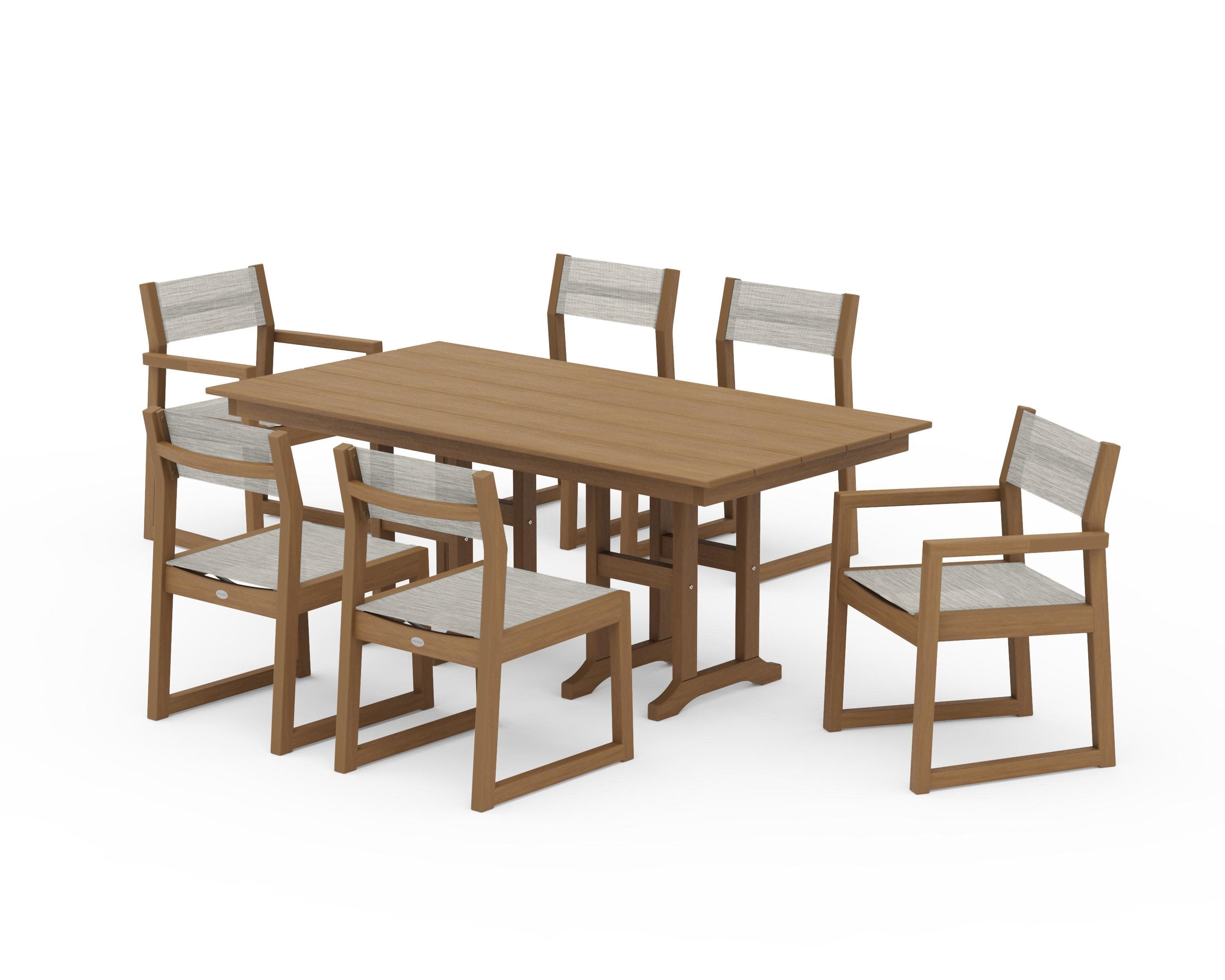 EDGE Sling 7-Piece Farmhouse Dining Set in Natural / Birch Sling