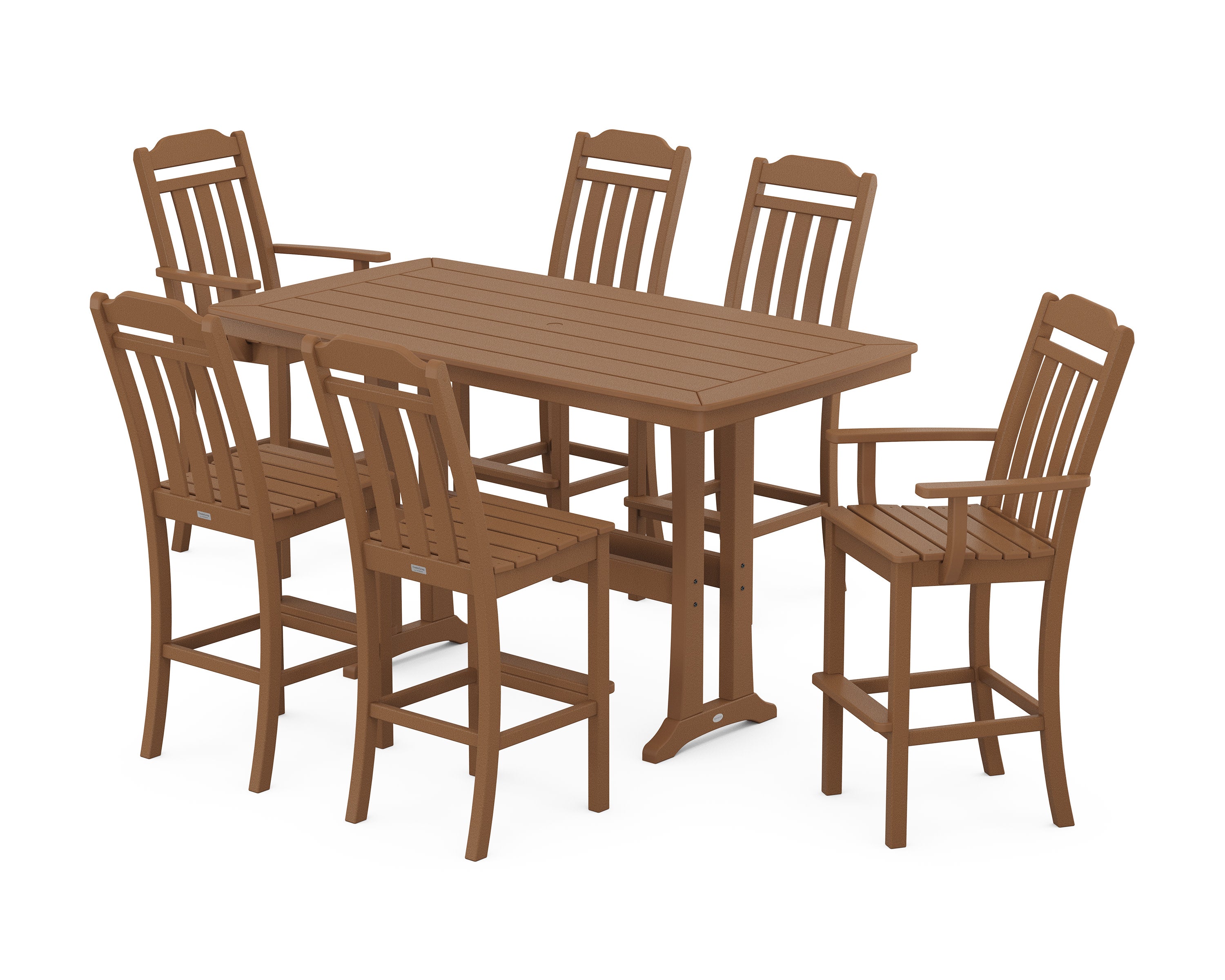 Cottage 7-Piece Bar Set with Trestle Legs in Teak
