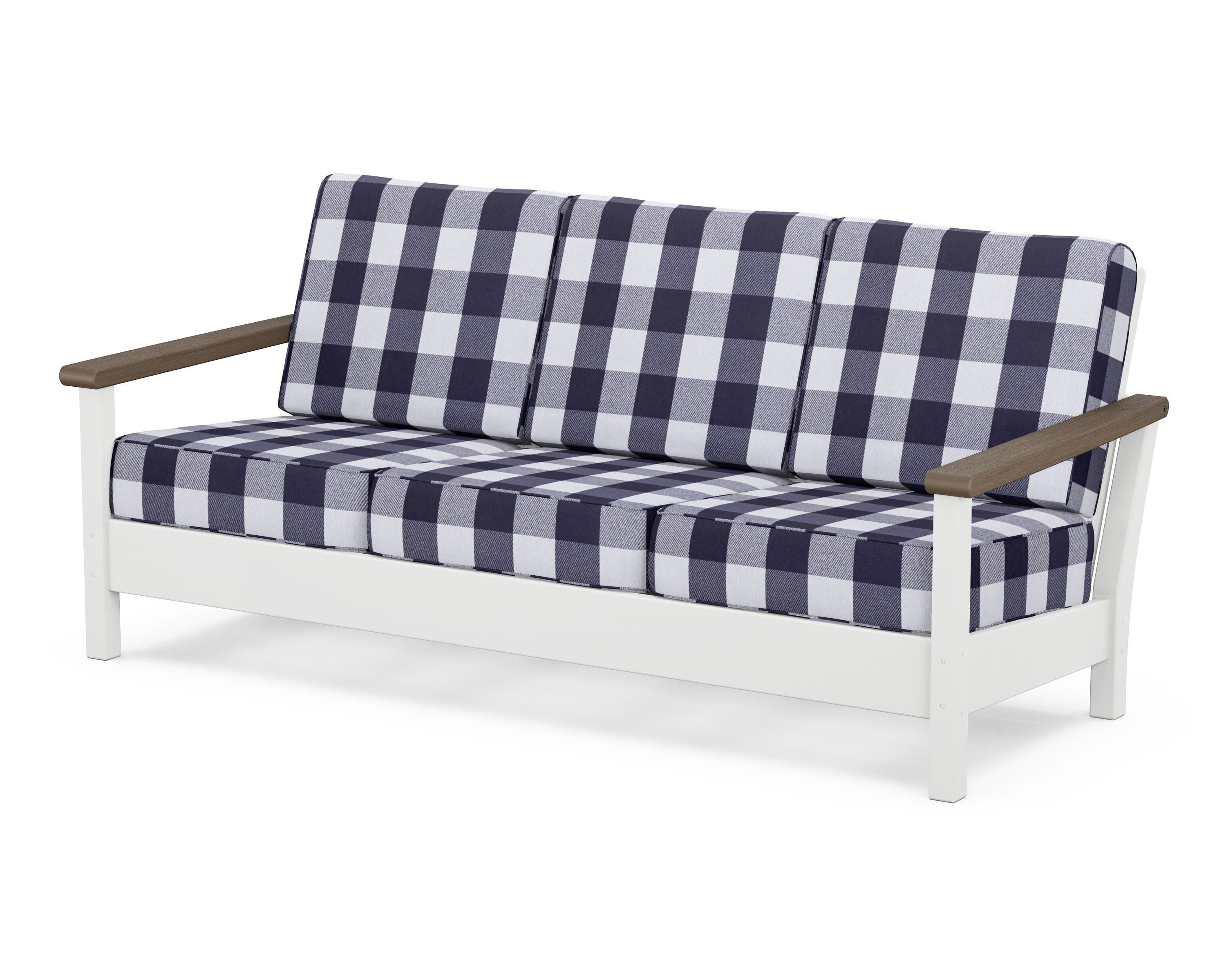 Harbour Deep Seating Sofa in White / Kona / Buffalo Plaid Navy