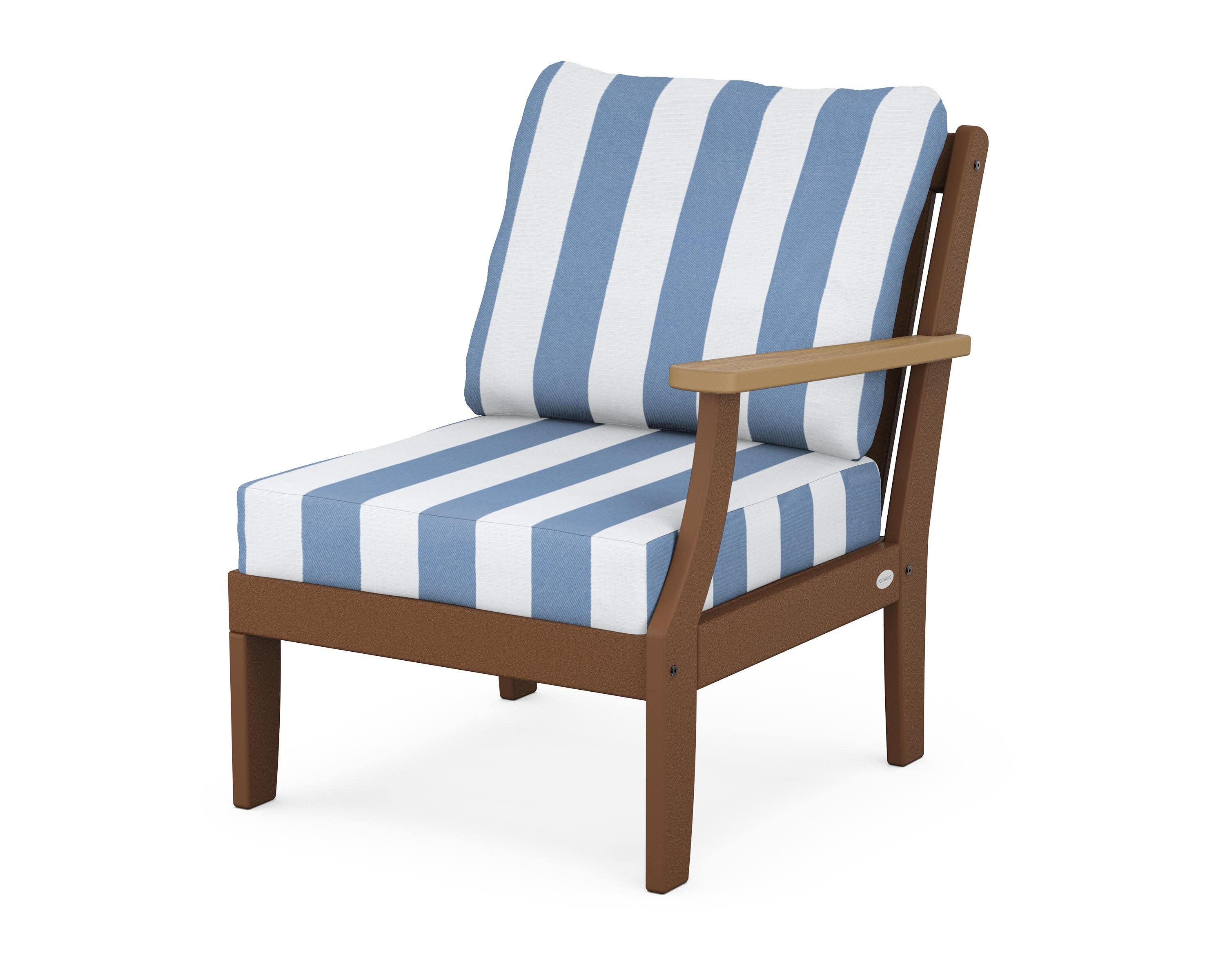 Braxton Modular Right Arm Chair in Teak / Natural / Cabana Stripe Sky Blue